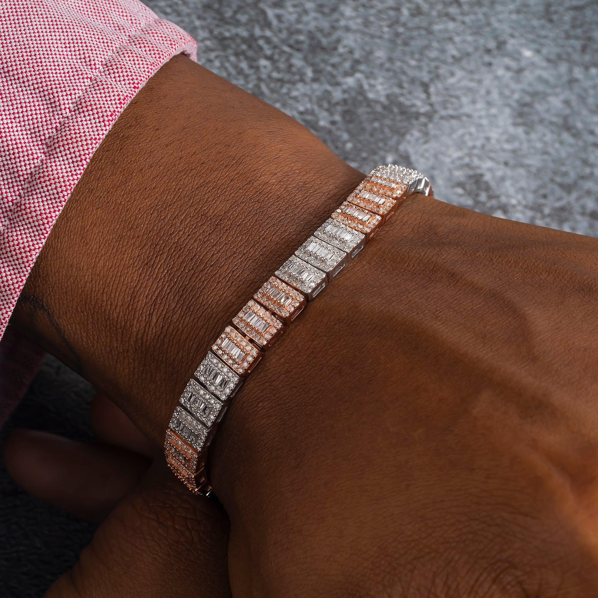 10K GOLD TWO TONE BAGUETTE DIAMONDS BRACELET 4.76 CT