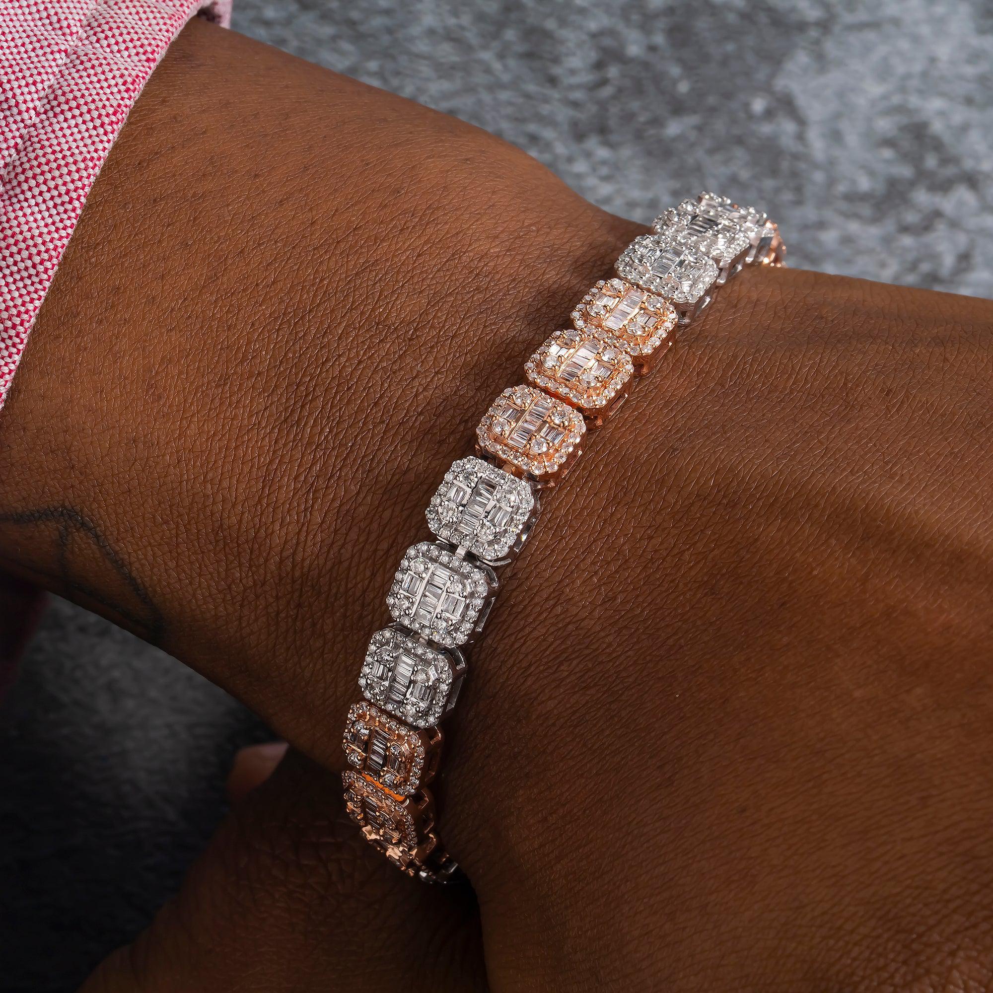 10K GOLD TWO TONE SQUARE SHAPE BAGUETTE DIAMONDS BRACELET 5.80 CT