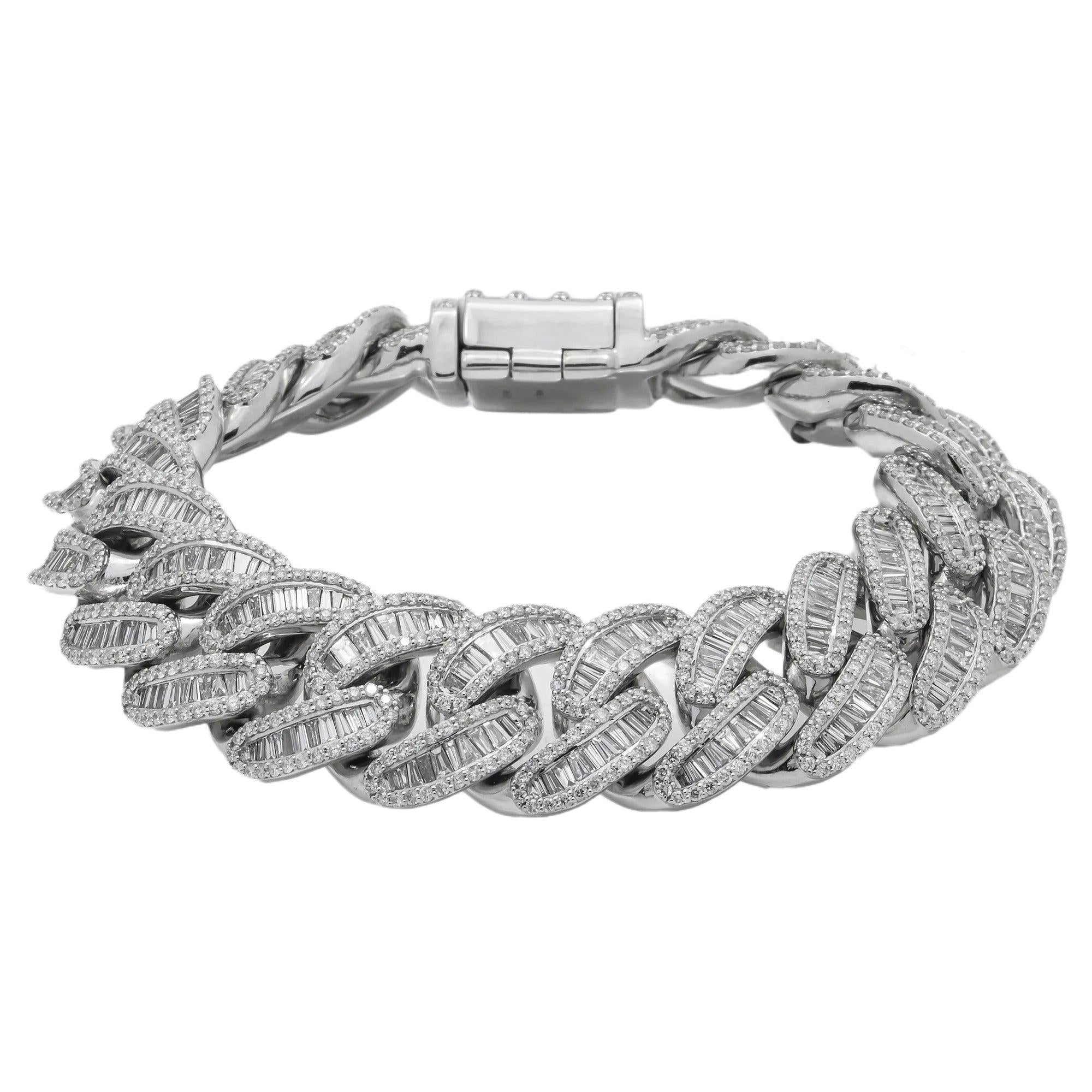 10K GOLD BAGUETTE DIAMONDS 18MM CUBAN LINK BRACELET 17.96 CT