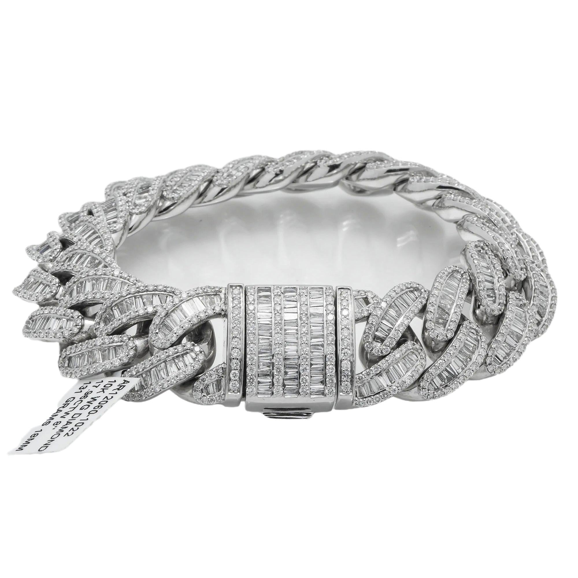 10K GOLD BAGUETTE DIAMONDS 18MM CUBAN LINK BRACELET 17.96 CT