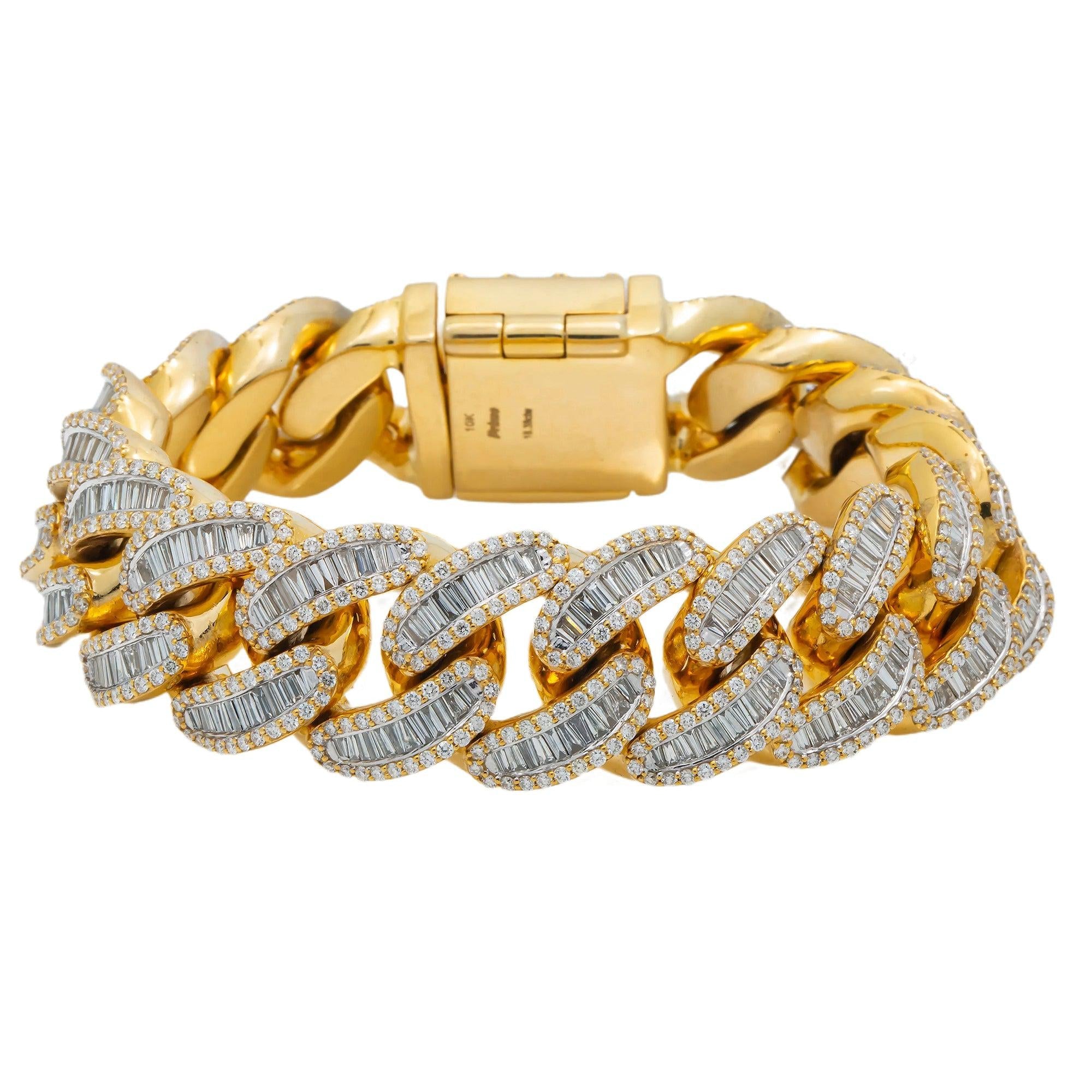 10K GOLD BAGUETTE DIAMONDS 20MM CUBAN LINK BRACELET 18.38 CT
