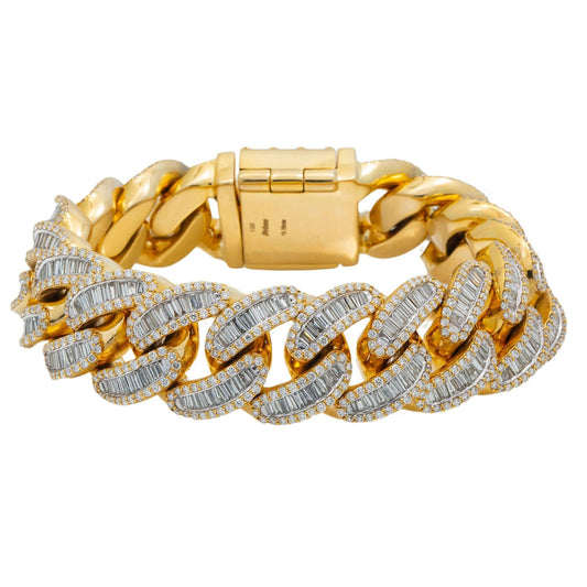 10K GOLD BAGUETTE DIAMONDS 20MM CUBAN LINK BRACELET 18.38 CT