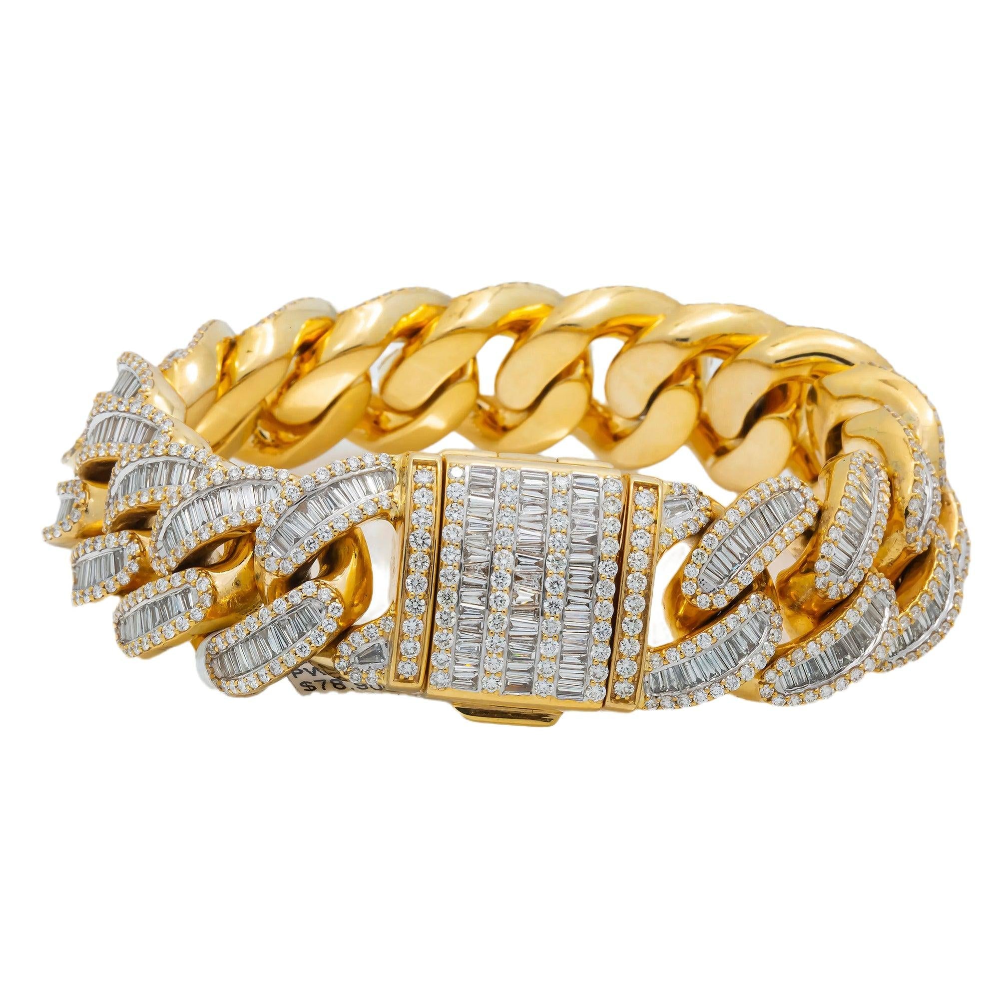 10K GOLD BAGUETTE DIAMONDS 20MM CUBAN LINK BRACELET 18.38 CT