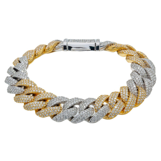 10K GOLD 14MM TWO TONE CUBAN LINK BRACELET 11.27 CT DIAMONDS