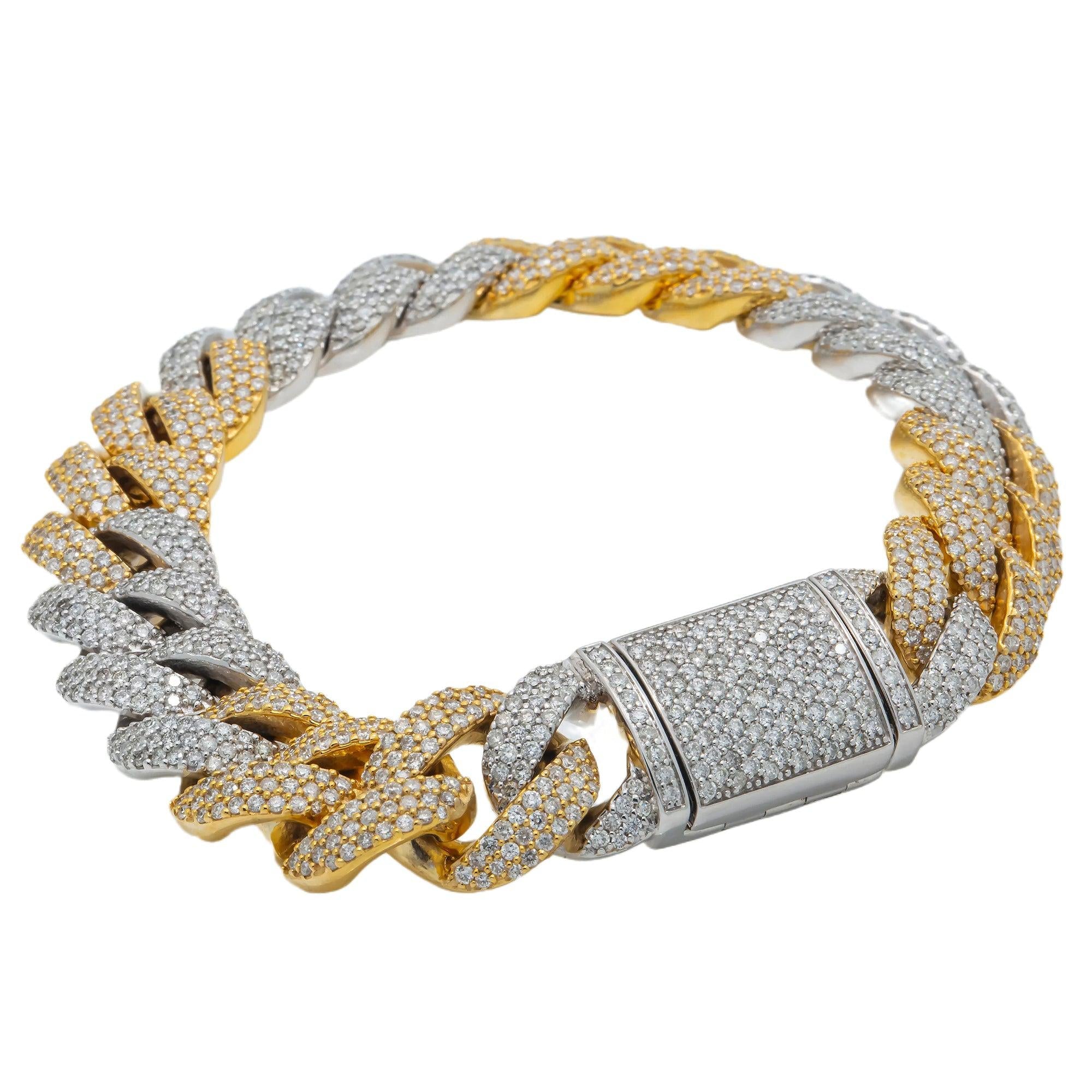 10K GOLD 14MM TWO TONE CUBAN LINK BRACELET 11.27 CT DIAMONDS