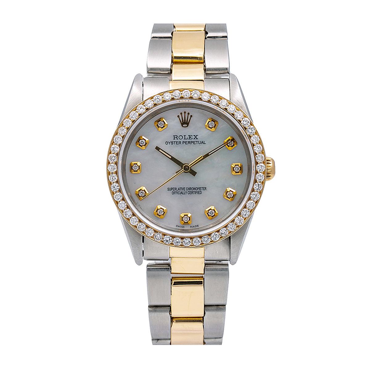 Rolex Oyster Perpetual 14233 34MM White Diamond Dial With 1.25 CT Diamonds