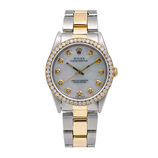 Rolex Oyster Perpetual 14233 34MM White Diamond Dial With 1.25 CT Diamonds