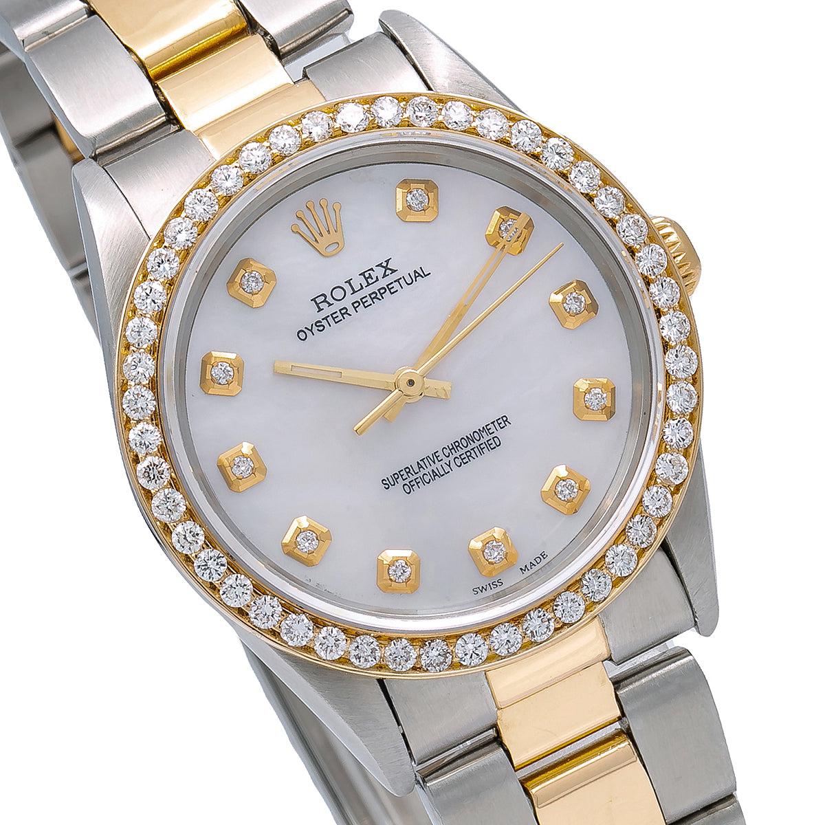 Rolex Oyster Perpetual 14233 34MM White Diamond Dial With 1.25 CT Diamonds
