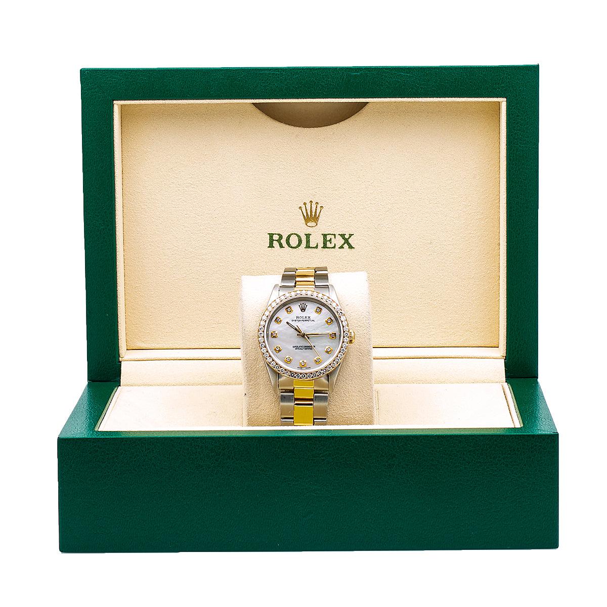 Rolex Oyster Perpetual 14233 34MM White Diamond Dial With 1.25 CT Diamonds