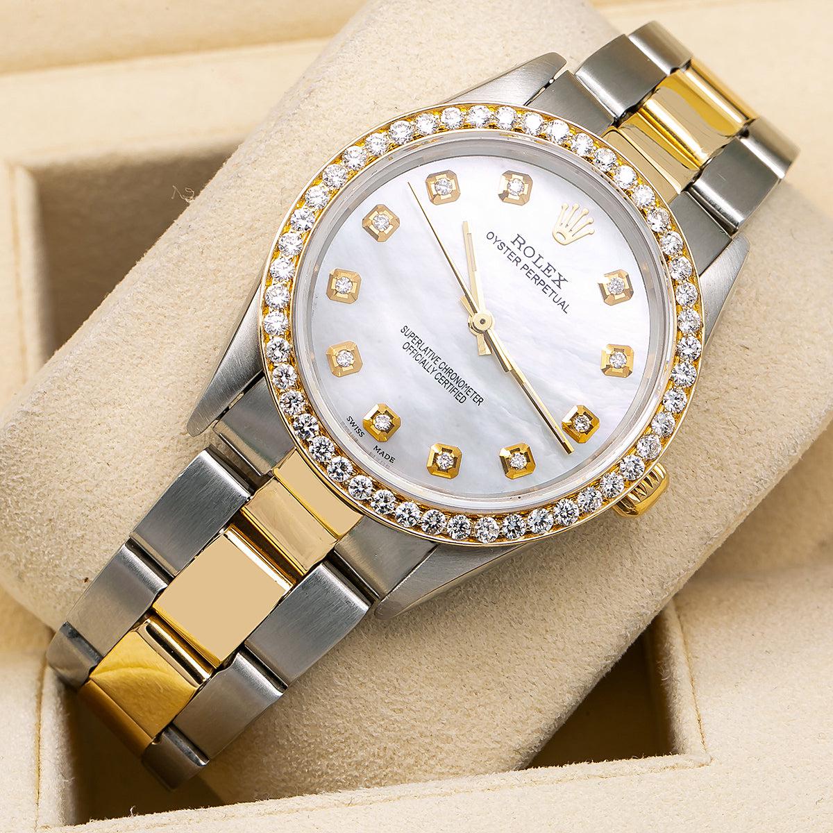 Rolex Oyster Perpetual 14233 34MM White Diamond Dial With 1.25 CT Diamonds