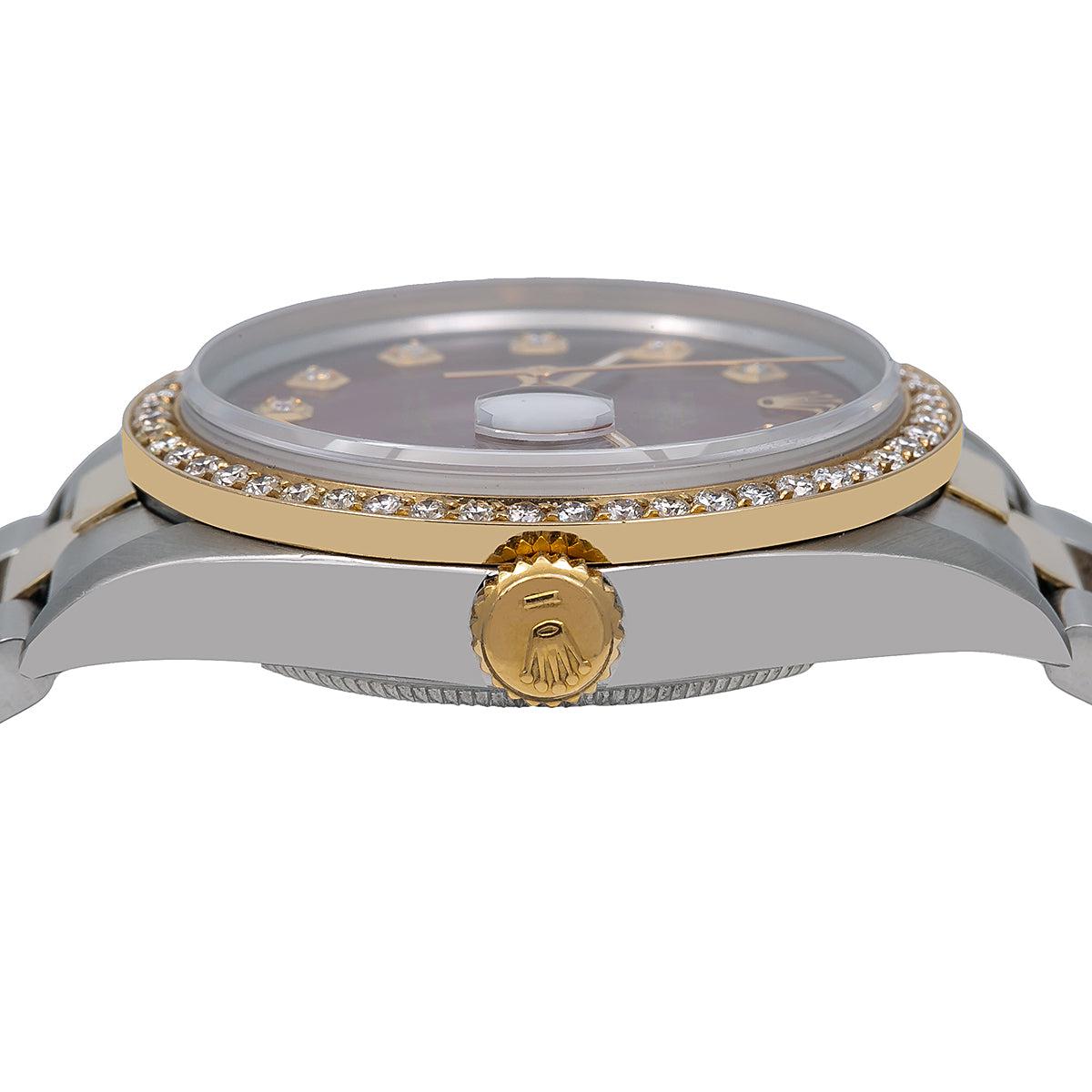 Rolex Oyster Perpetual Diamond Watch, Date 1505 34mm, Red Diamond Dial With 1.20 CT Diamonds