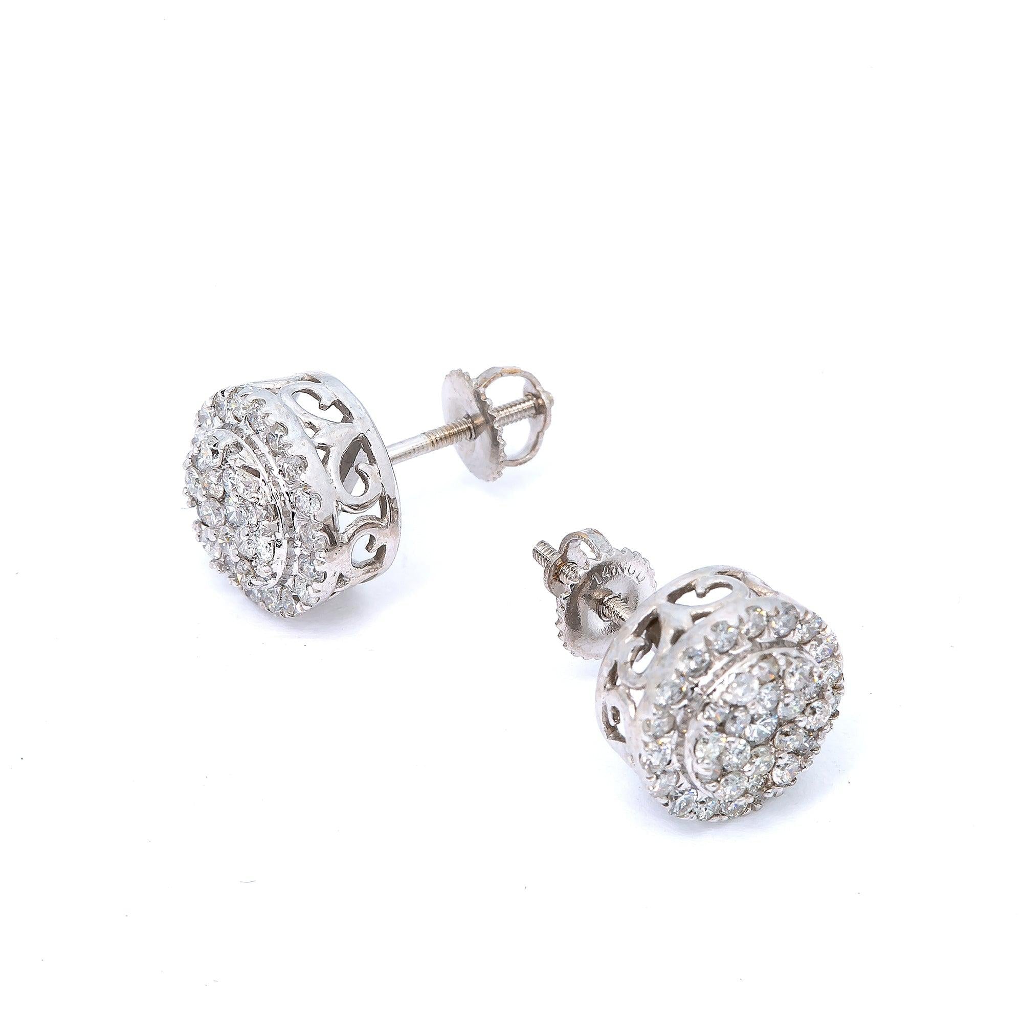 14K WHITE GOLD UNISEX EARRINGS WITH  1 CT DIAMONDS
