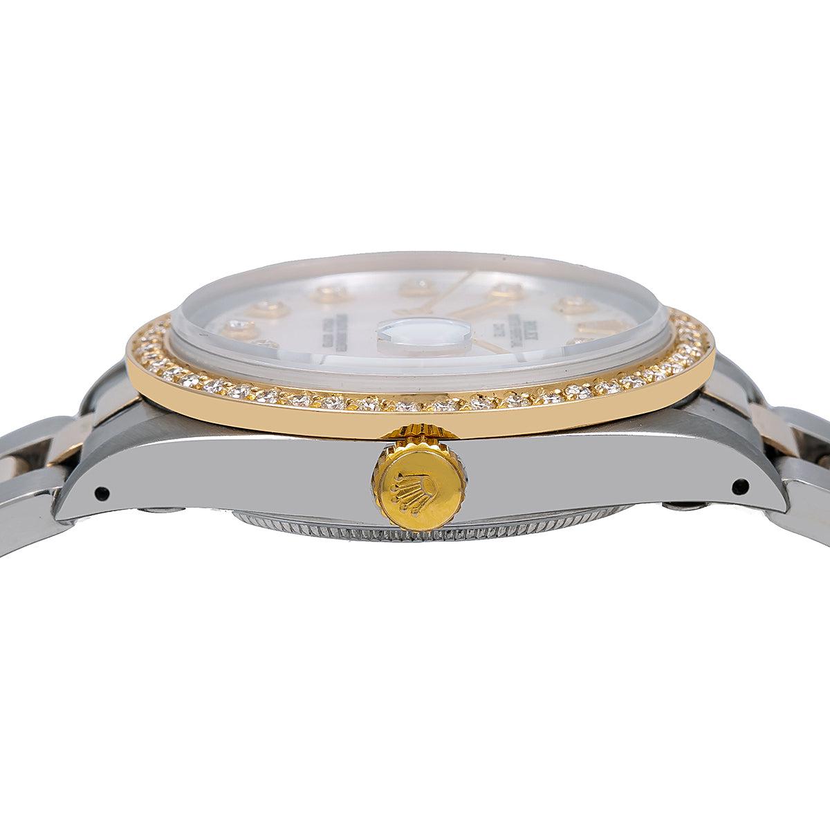 Rolex Date 1500 34mm Diamond Watch Mother of Pearl Dial With 1.20 CT Diamonds