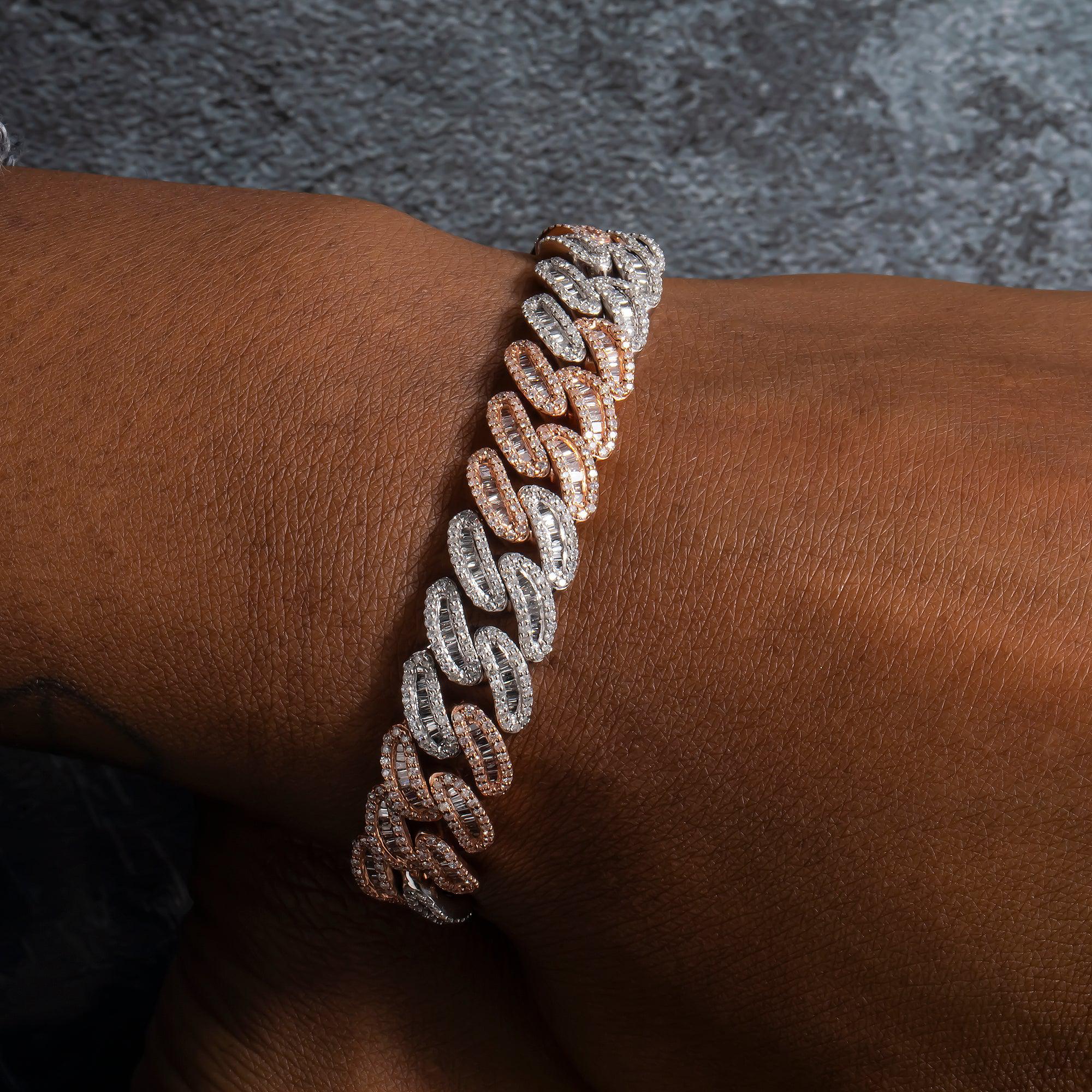 10K GOLD BAGUETTE DIAMONDS 11MM TWO TONE CUBAN LINK BRACELET 7.69 CT