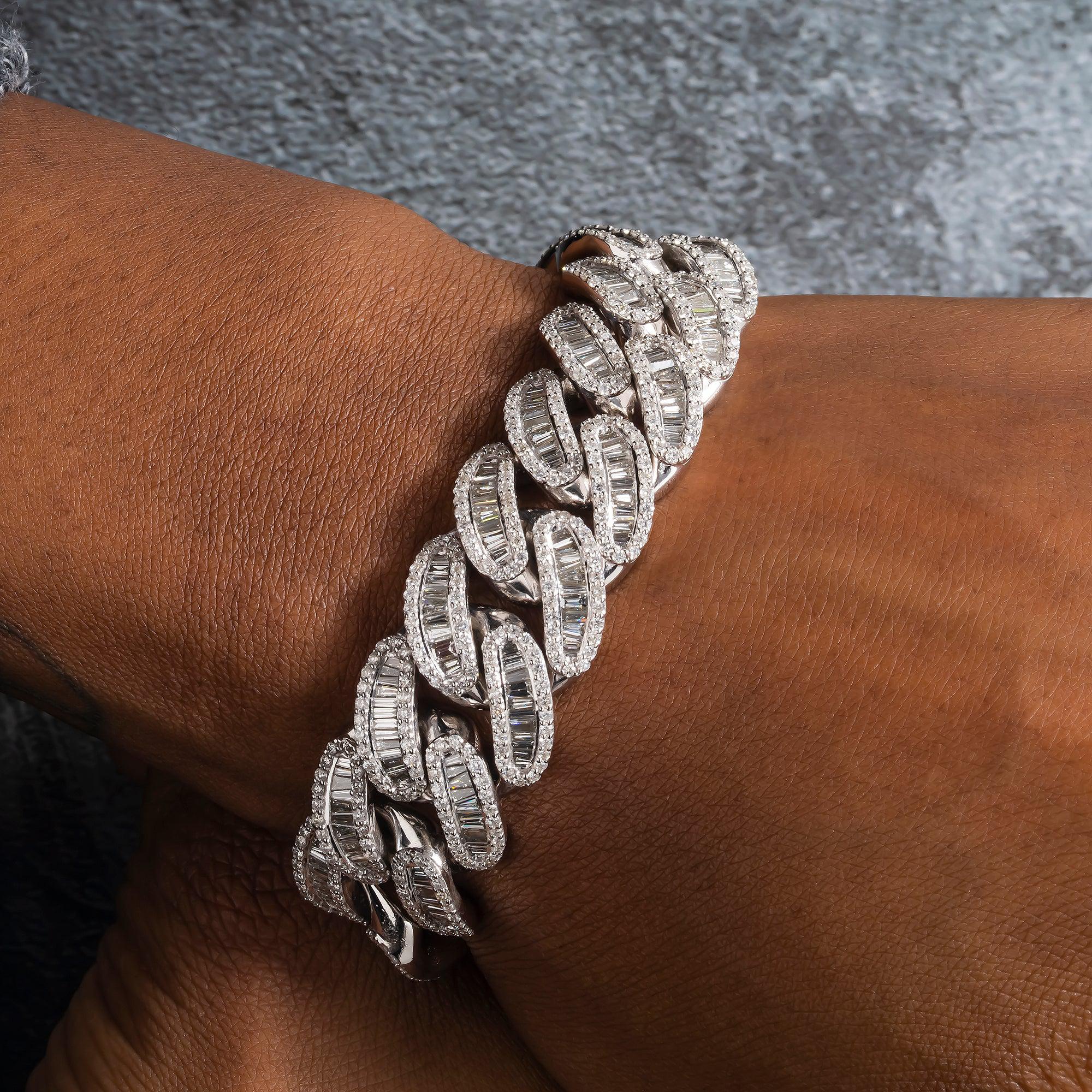 10K GOLD BAGUETTE DIAMONDS 18MM CUBAN LINK BRACELET 17.96 CT