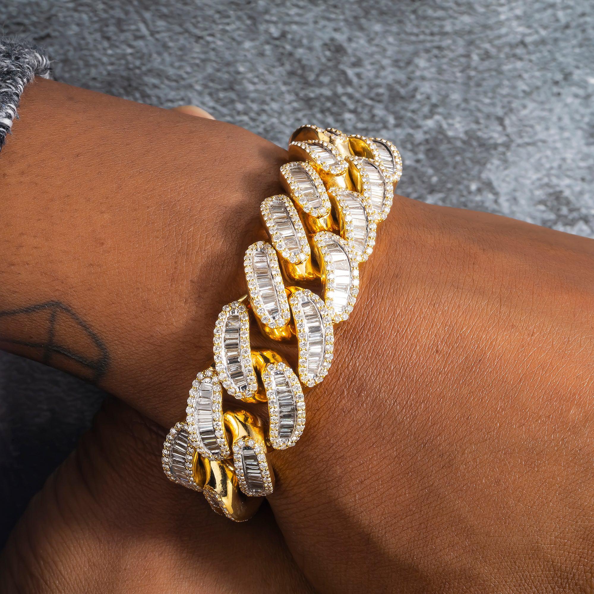 10K GOLD BAGUETTE DIAMONDS 20MM CUBAN LINK BRACELET 18.38 CT