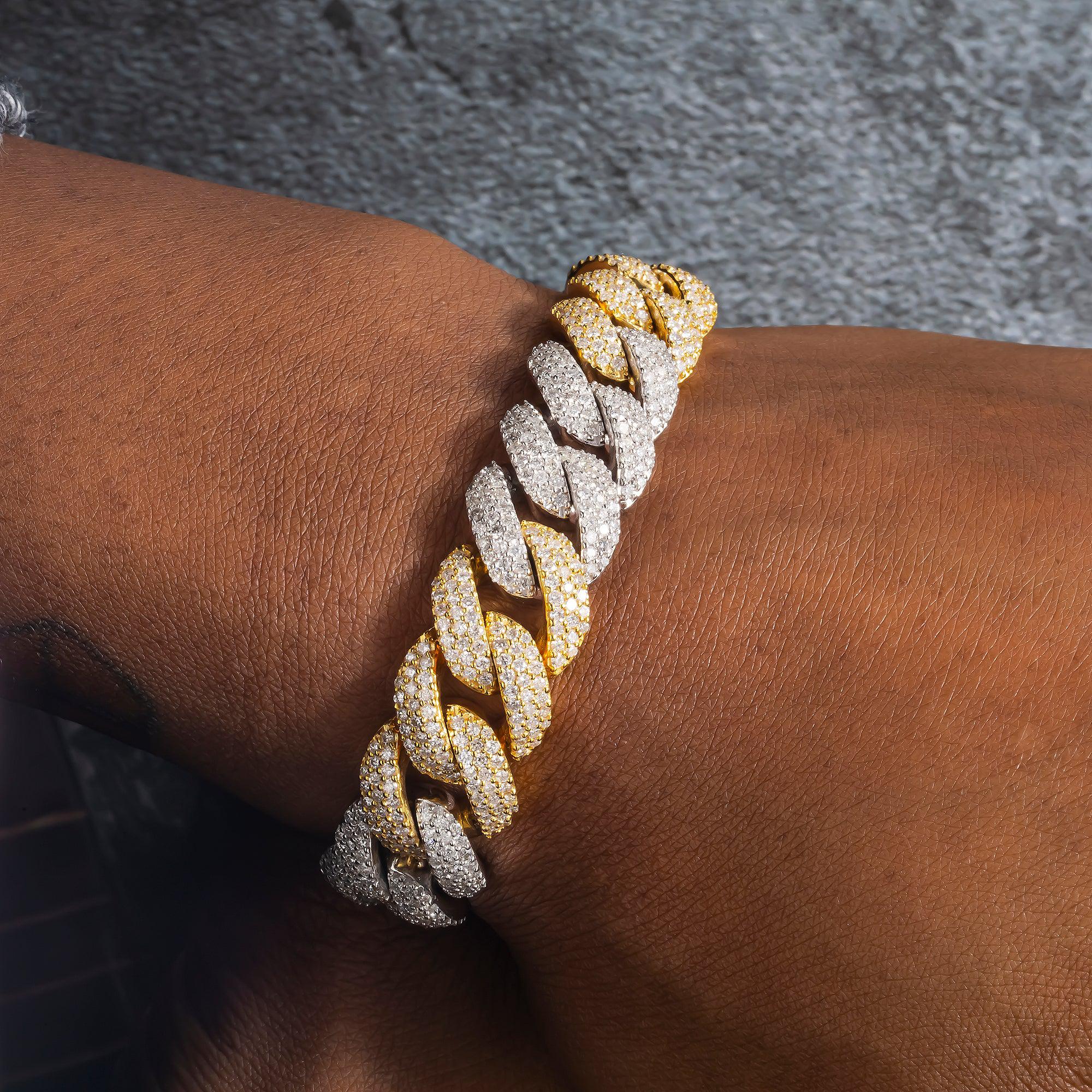 10K GOLD 14MM TWO TONE CUBAN LINK BRACELET 11.27 CT DIAMONDS