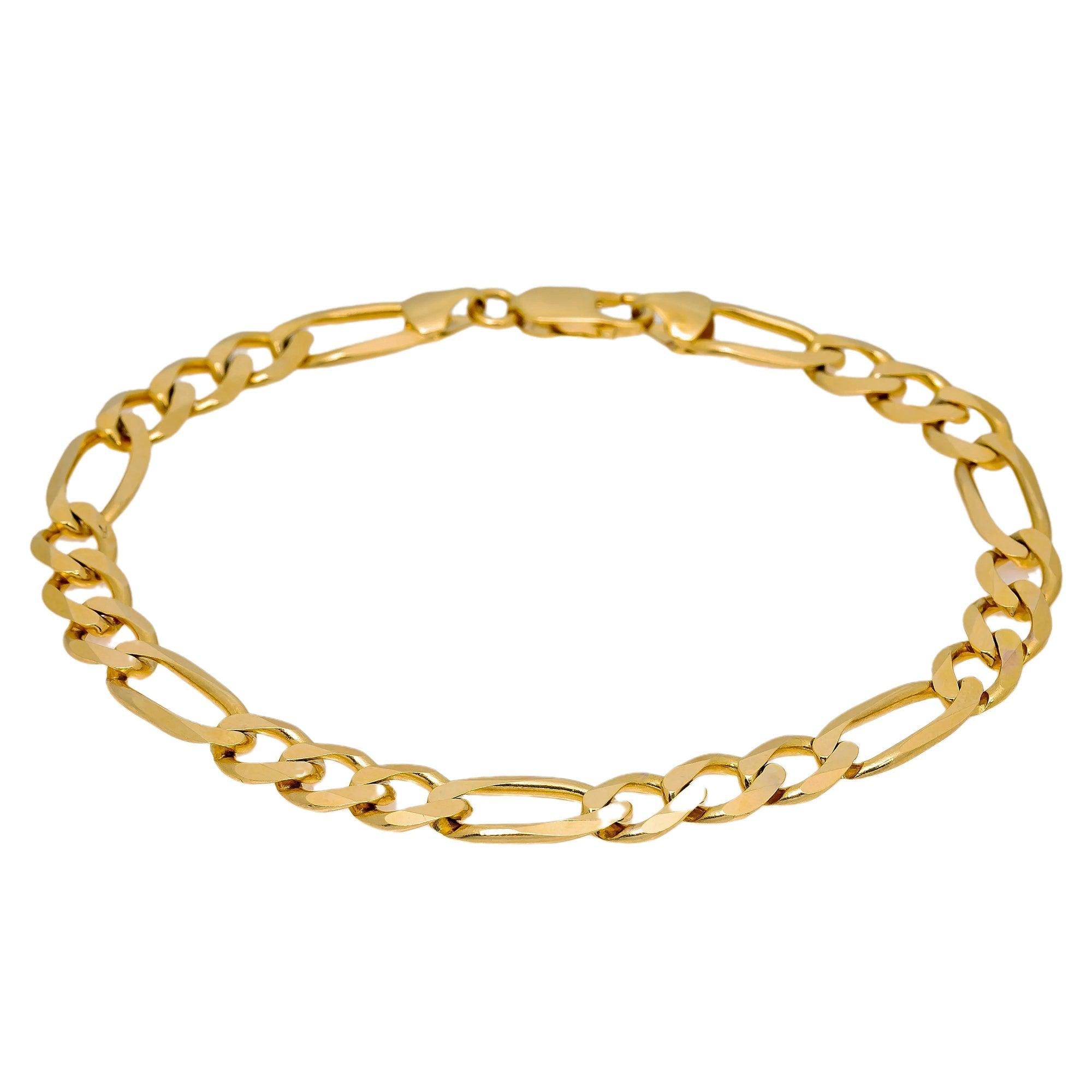 10K HOLLOW YELLOW GOLD FIGARO CHAIN BRACELET