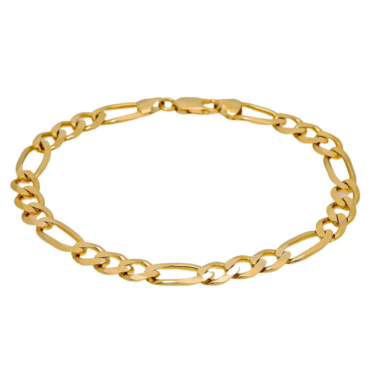 10K HOLLOW YELLOW GOLD FIGARO CHAIN BRACELET