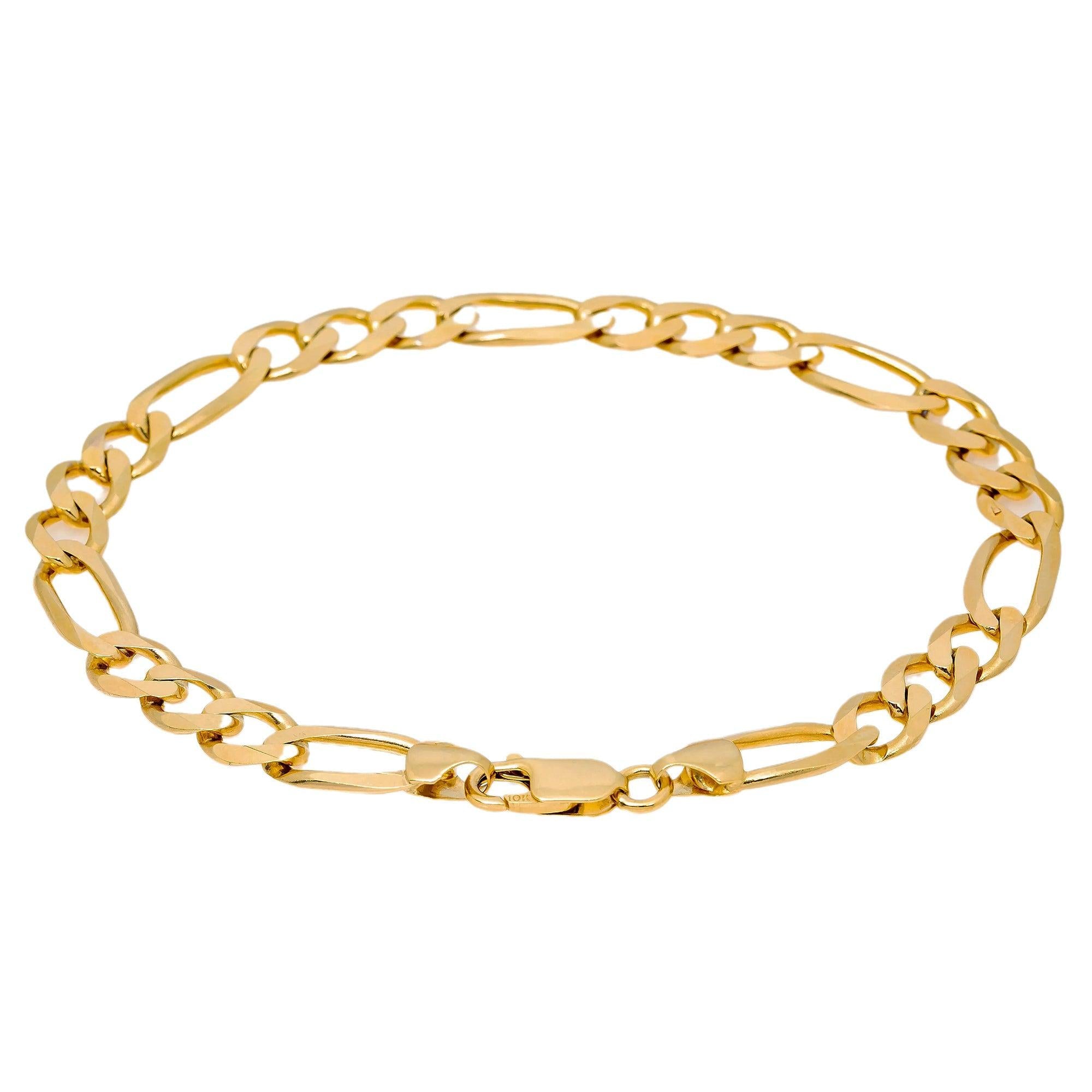 10K HOLLOW YELLOW GOLD FIGARO CHAIN BRACELET