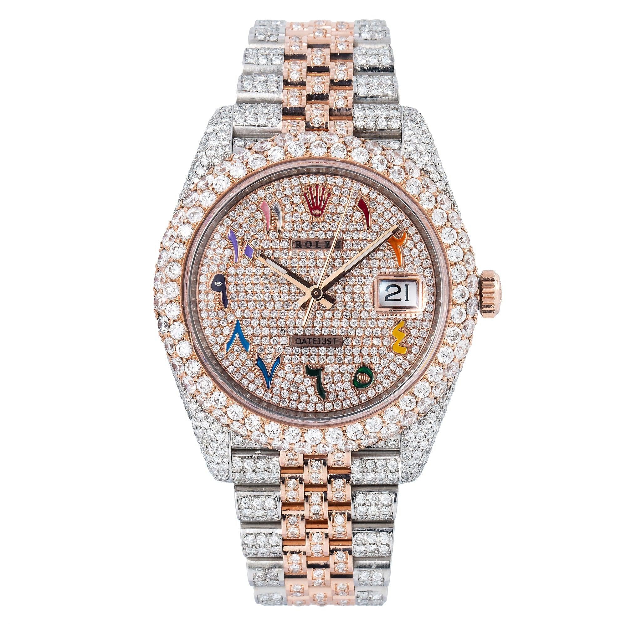 Rolex Datejust 41MM 126331 Diamond Paved Rainbow Eastern Arabic Dial Diamond Bezel Two Tone Semi Diamond Oyster Bracelet 15.75ct