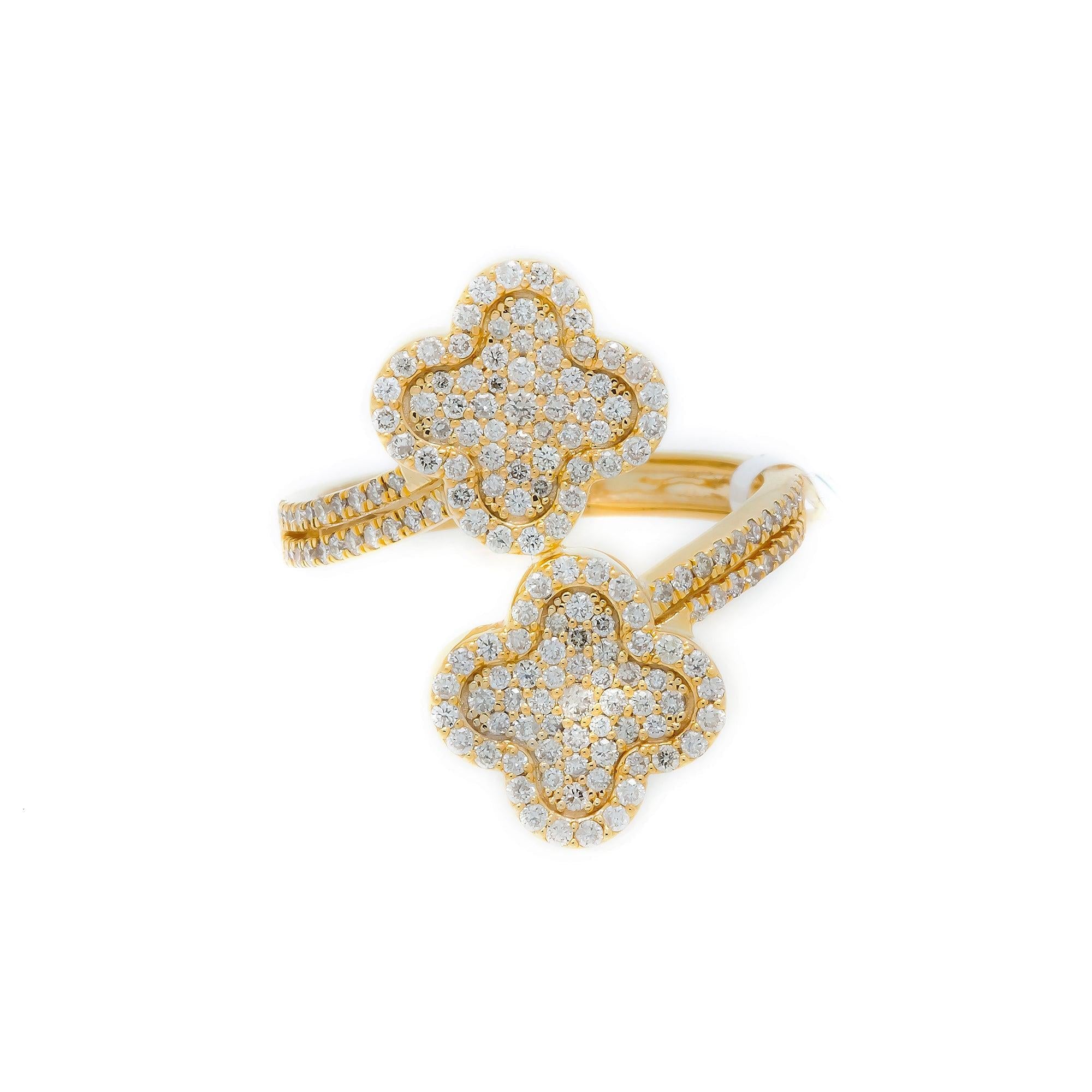 10K GOLD ROUND DIAMOND OPEN DOUBLE CLOVER RING 0.88 CT