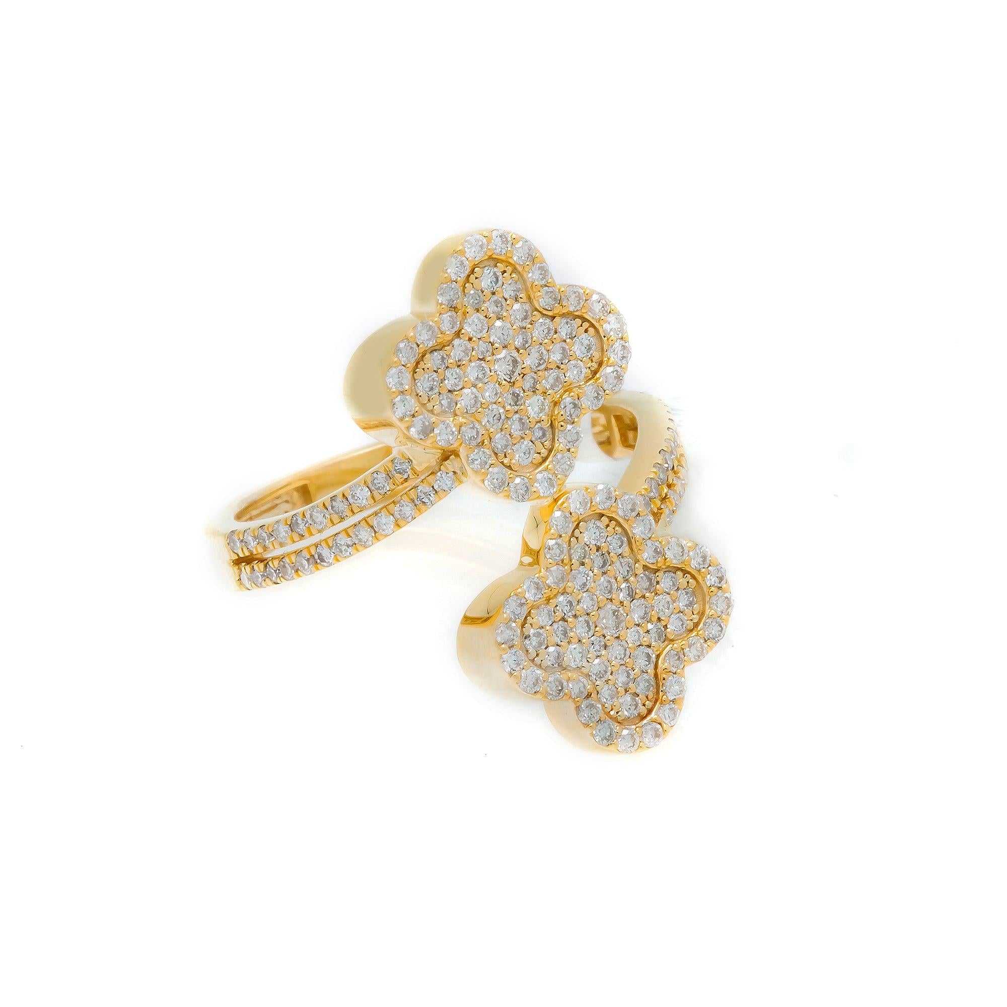 10K GOLD ROUND DIAMOND OPEN DOUBLE CLOVER RING 0.88 CT