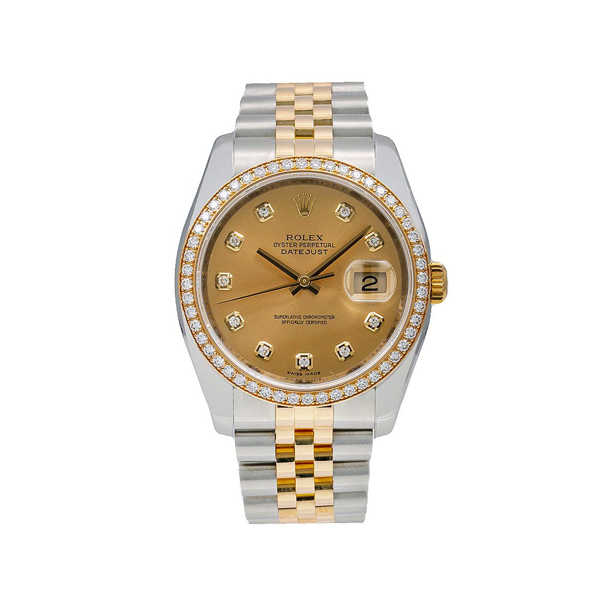 Rolex Datejust Diamond Watch, 116243 36mm, FACTORY Champagne Diamond Dial With Two Tone Jubilee Bracelet
