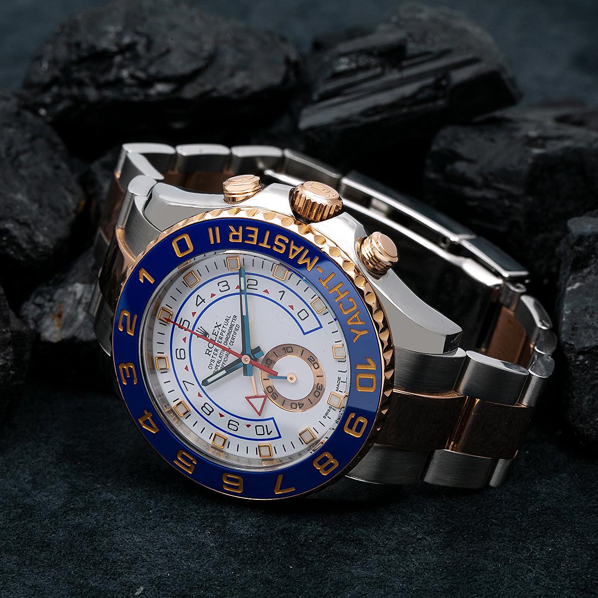 Rolex Yacht-Master II 116681 44MM White Dial Blue Hands With Two Tone Oyster Bracelet