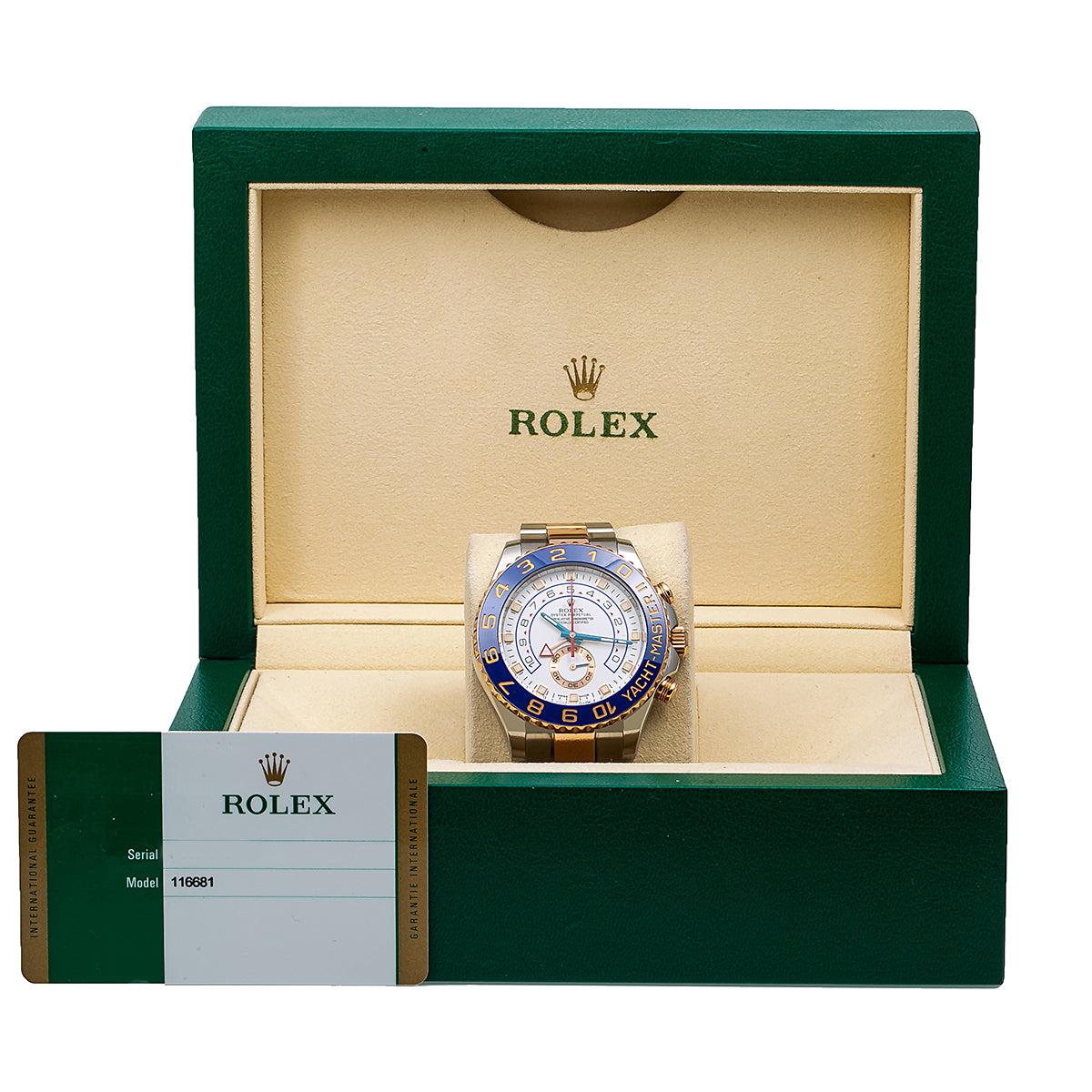 Rolex Yacht-Master II 116681 44MM White Dial Blue Hands With Two Tone Oyster Bracelet