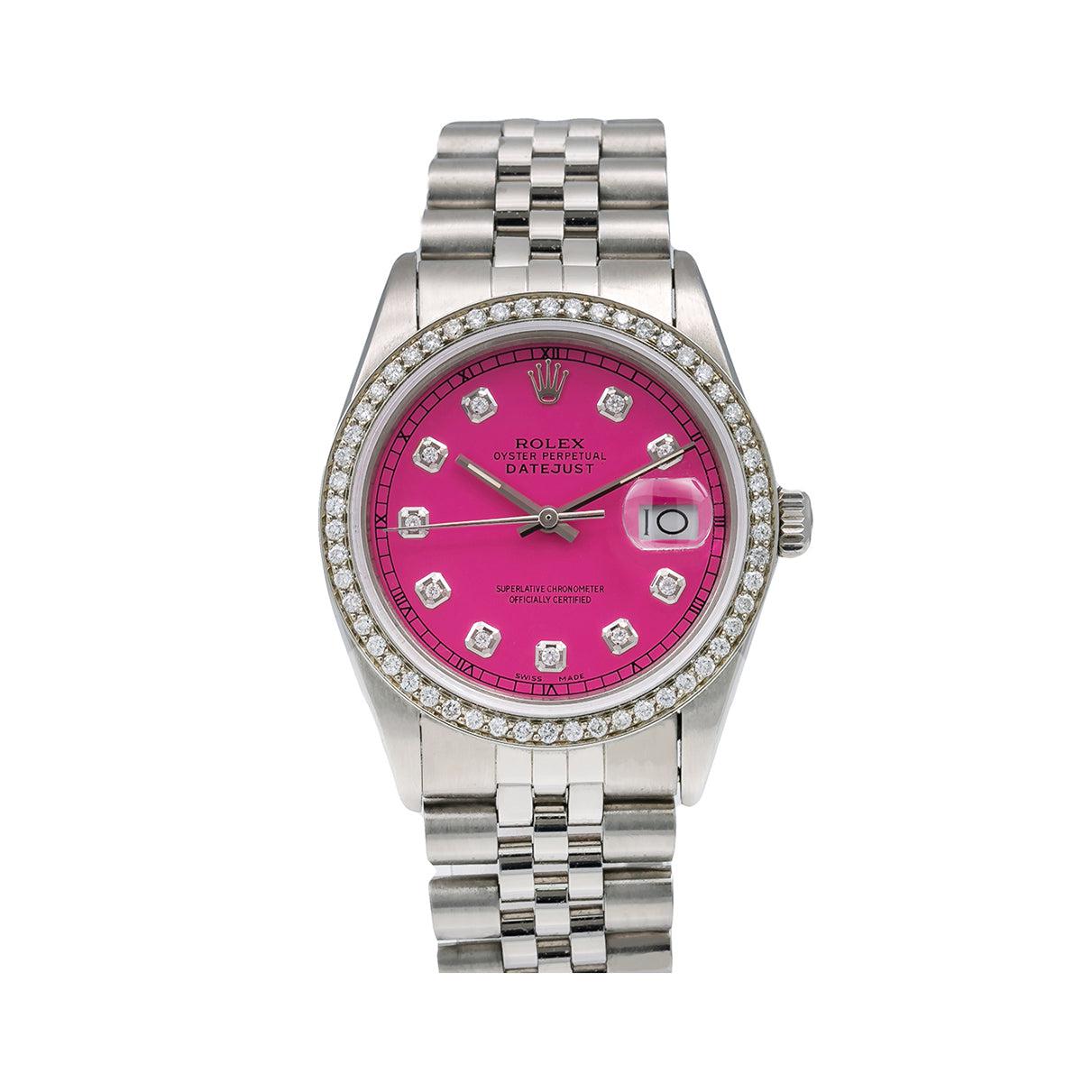 Rolex Datejust Diamond Watch 16030 36mm Pink Diamond Dial With 1.20 CT Diamonds