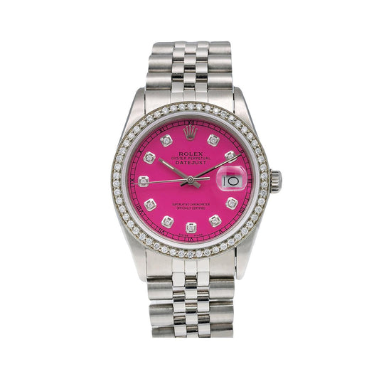 Rolex Datejust Diamond Watch 16030 36mm Pink Diamond Dial With 1.20 CT Diamonds