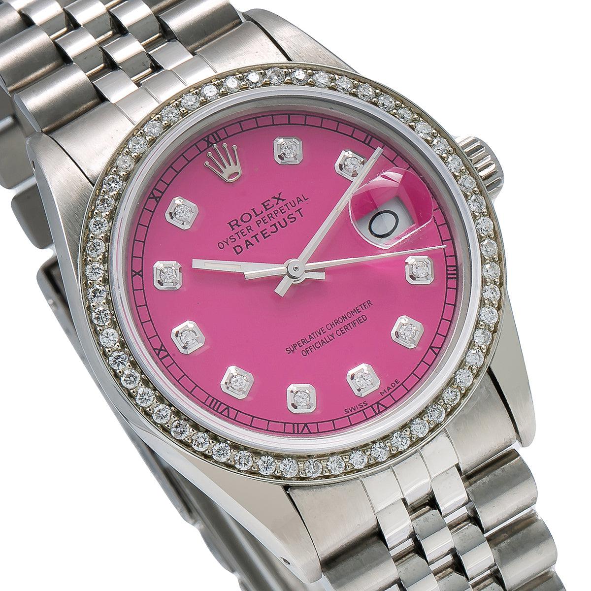 Rolex Datejust Diamond Watch 16030 36mm Pink Diamond Dial With 1.20 CT Diamonds