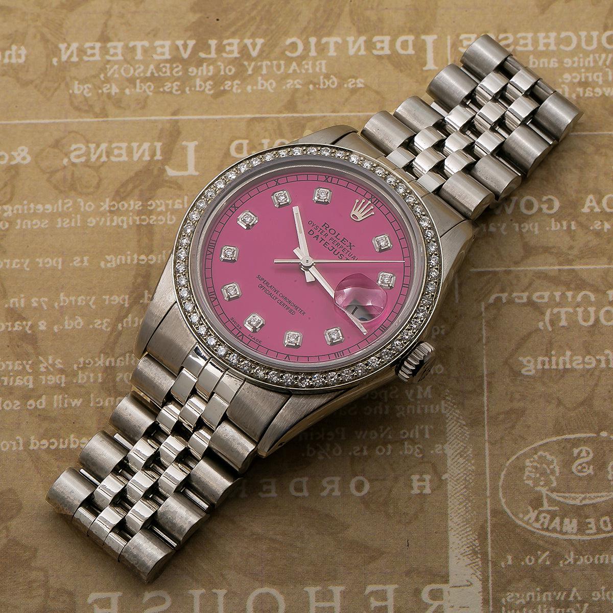 Rolex Datejust Diamond Watch 16030 36mm Pink Diamond Dial With 1.20 CT Diamonds