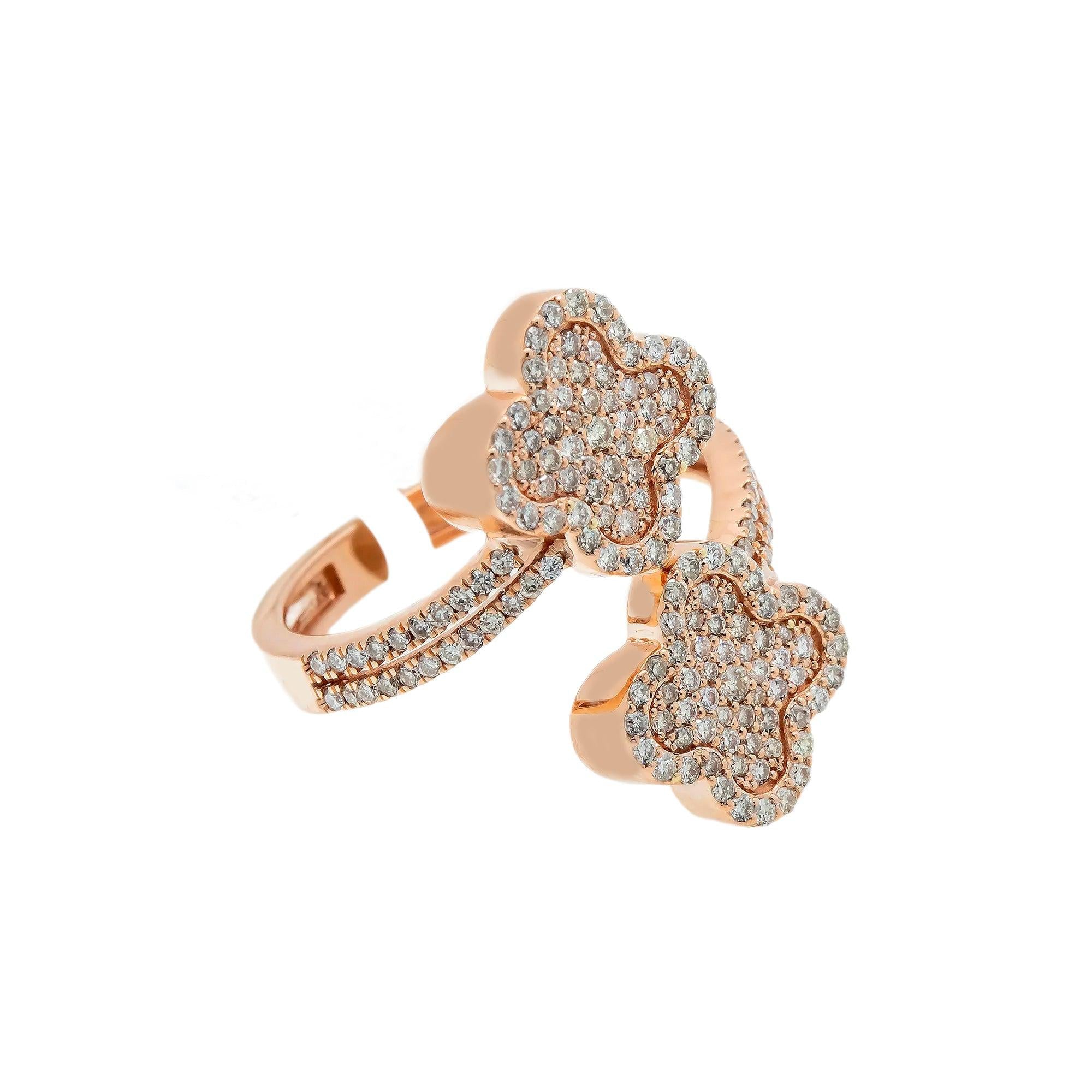 10K GOLD ROUND DIAMOND OPEN DOUBLE CLOVER RING 0.88 CT
