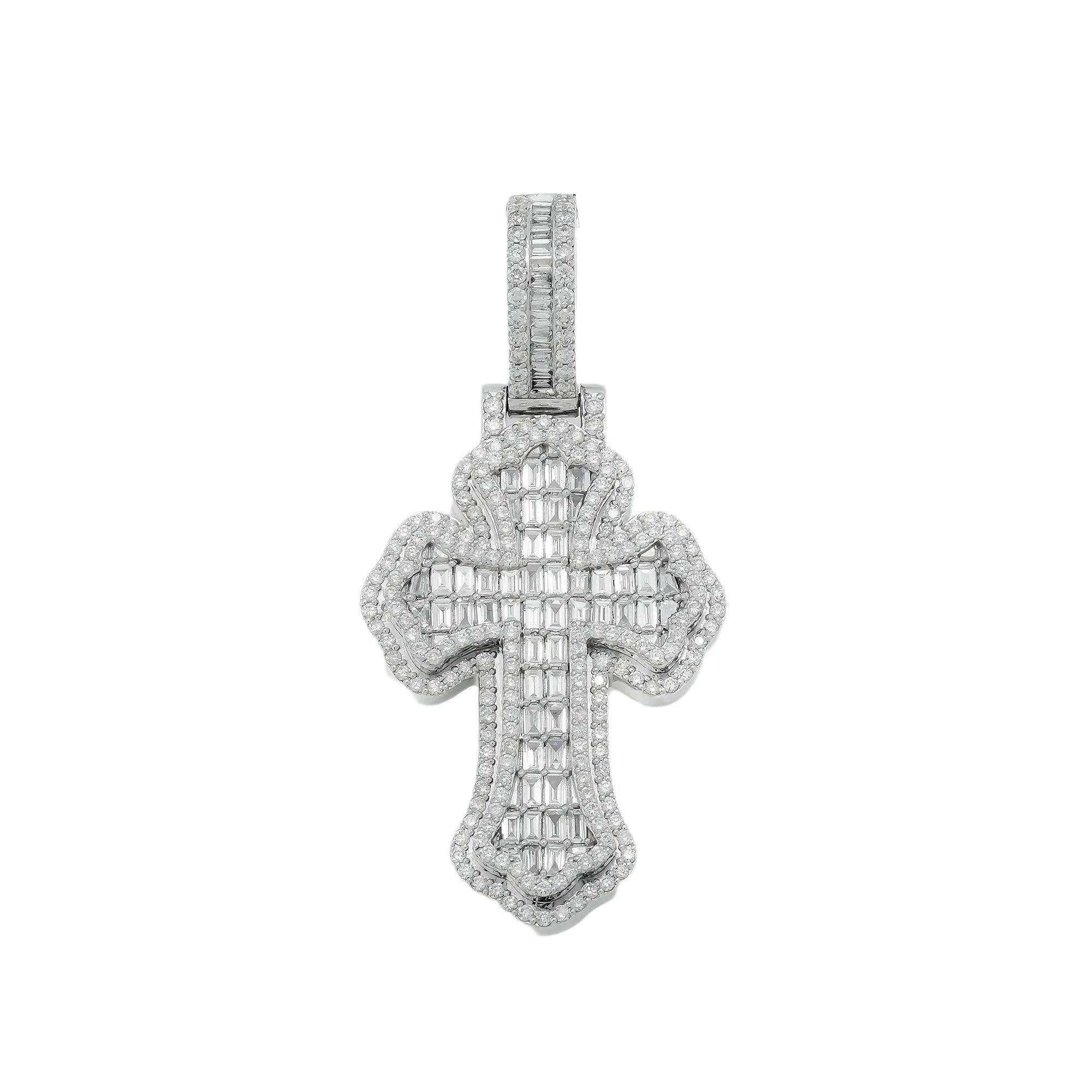 10K GOLD ROUND AND BAGUETTE DIAMOND CROSS PENDANT 2.49  CT