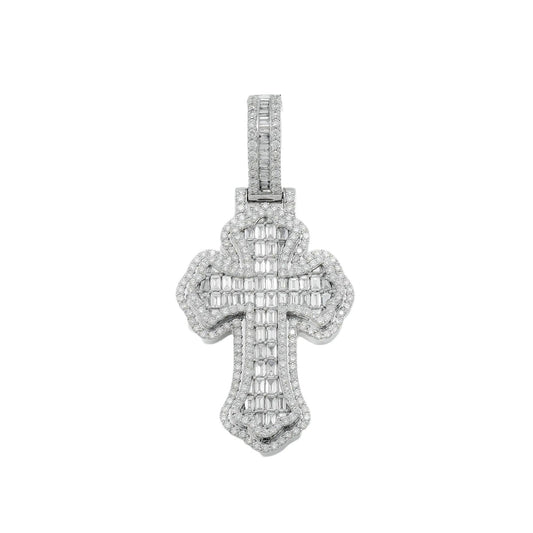 10K GOLD ROUND AND BAGUETTE DIAMOND CROSS PENDANT 2.49  CT
