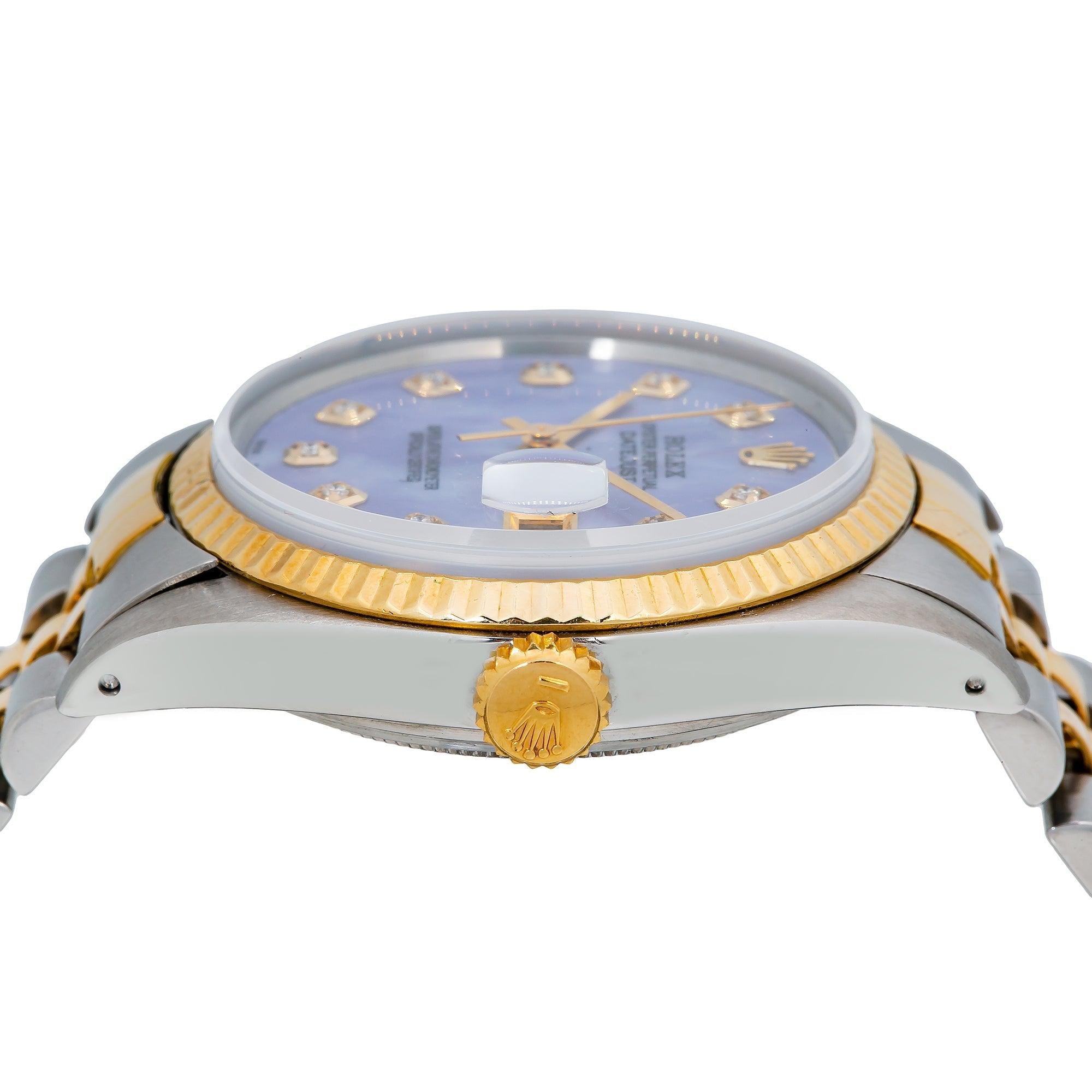36 mm Rolex Datejust Blue Mother of Pearl Diamond Dial With Two Tone Jubilee Bracelet
