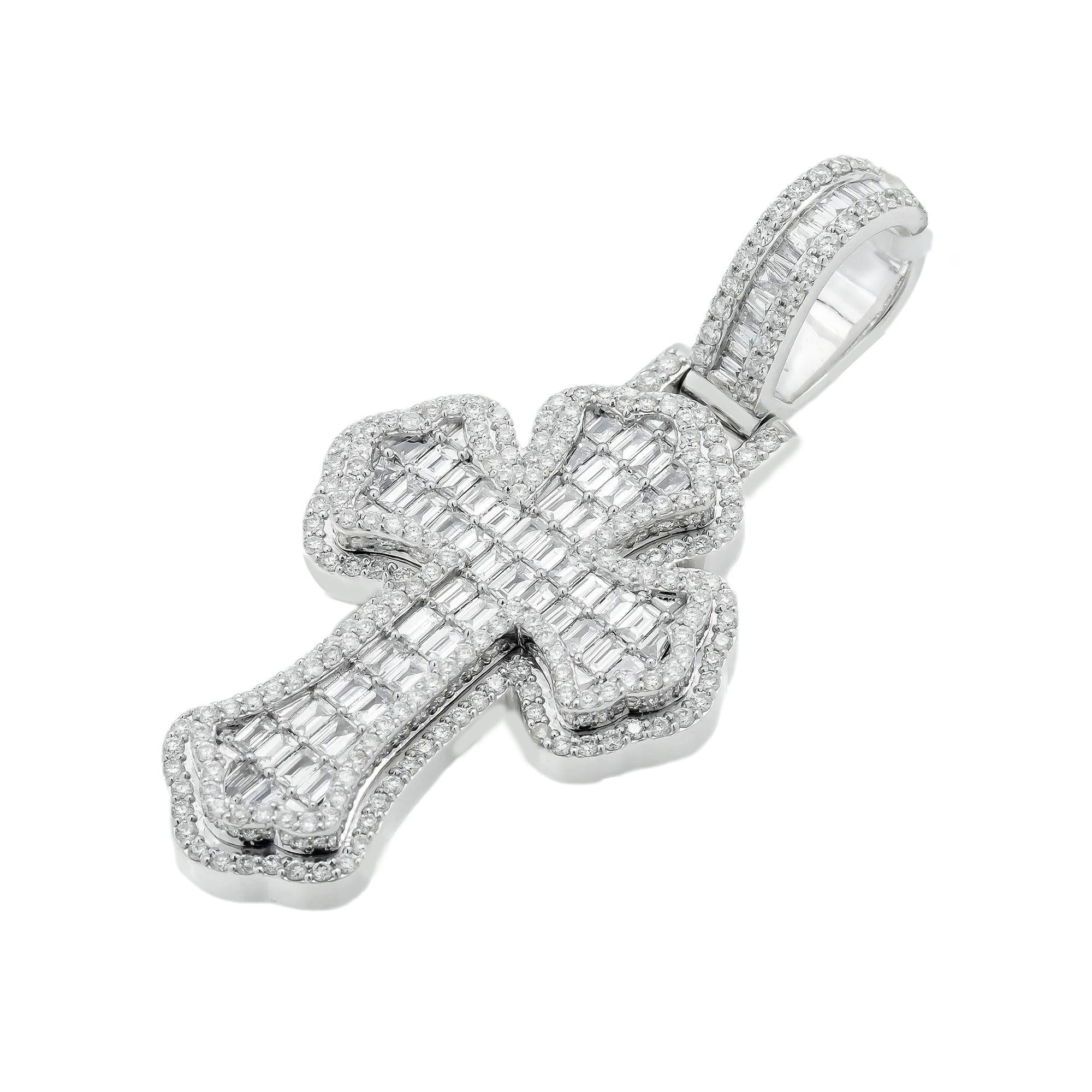 10K GOLD ROUND AND BAGUETTE DIAMOND CROSS PENDANT 2.49  CT