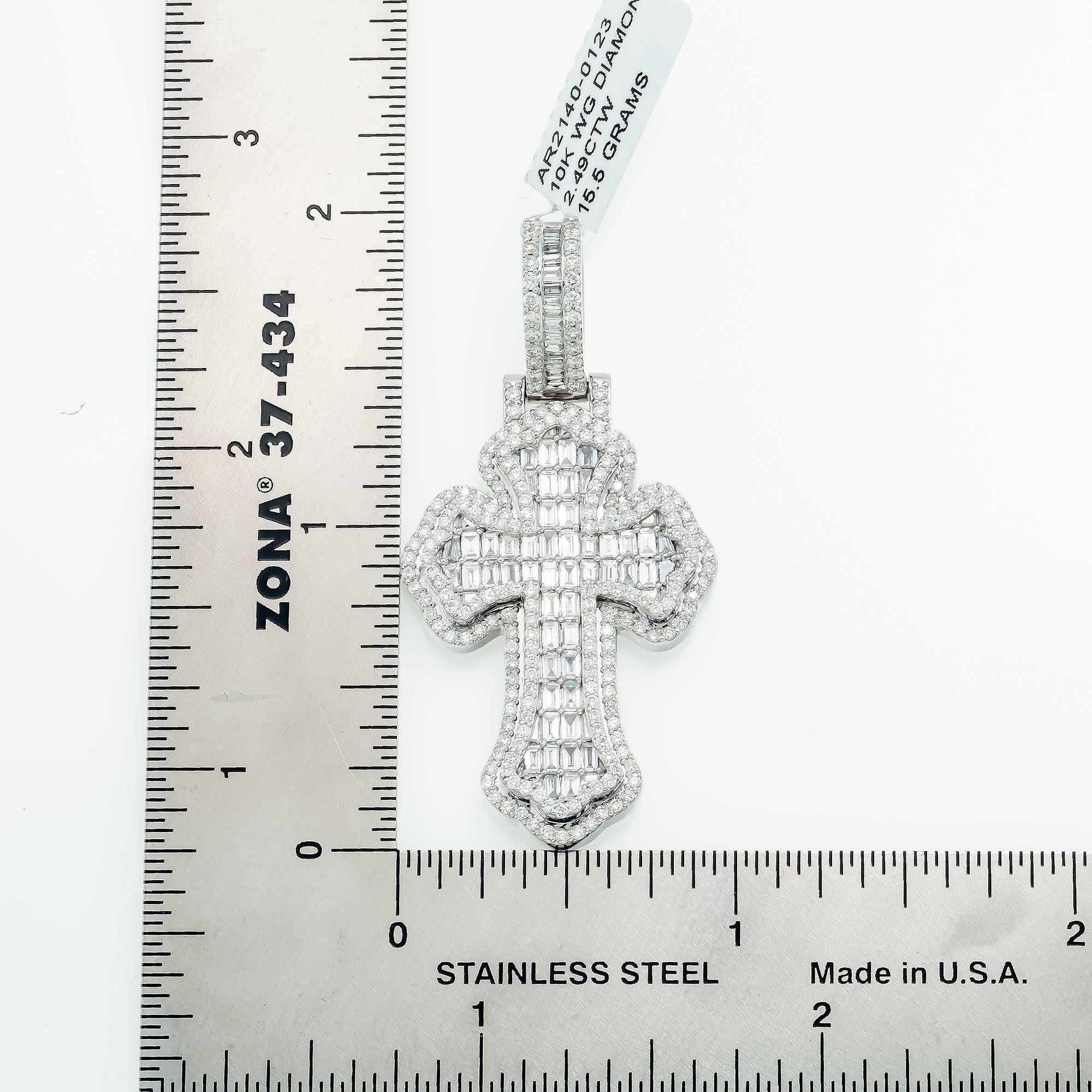 10K GOLD ROUND AND BAGUETTE DIAMOND CROSS PENDANT 2.49  CT