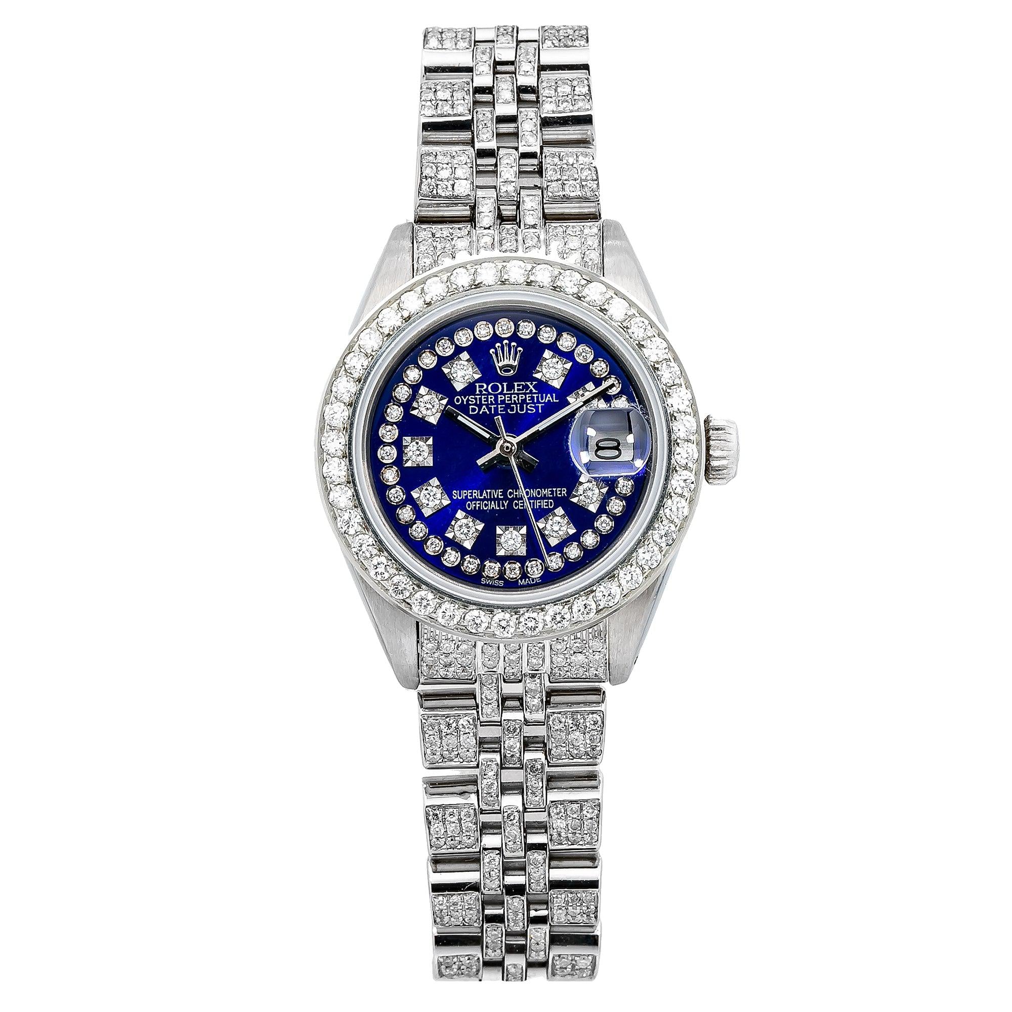 Rolex Datejust 26MM 6916 Blue Diamond Dial Diamond Bezel Full Diamond Oyster Bracelet
