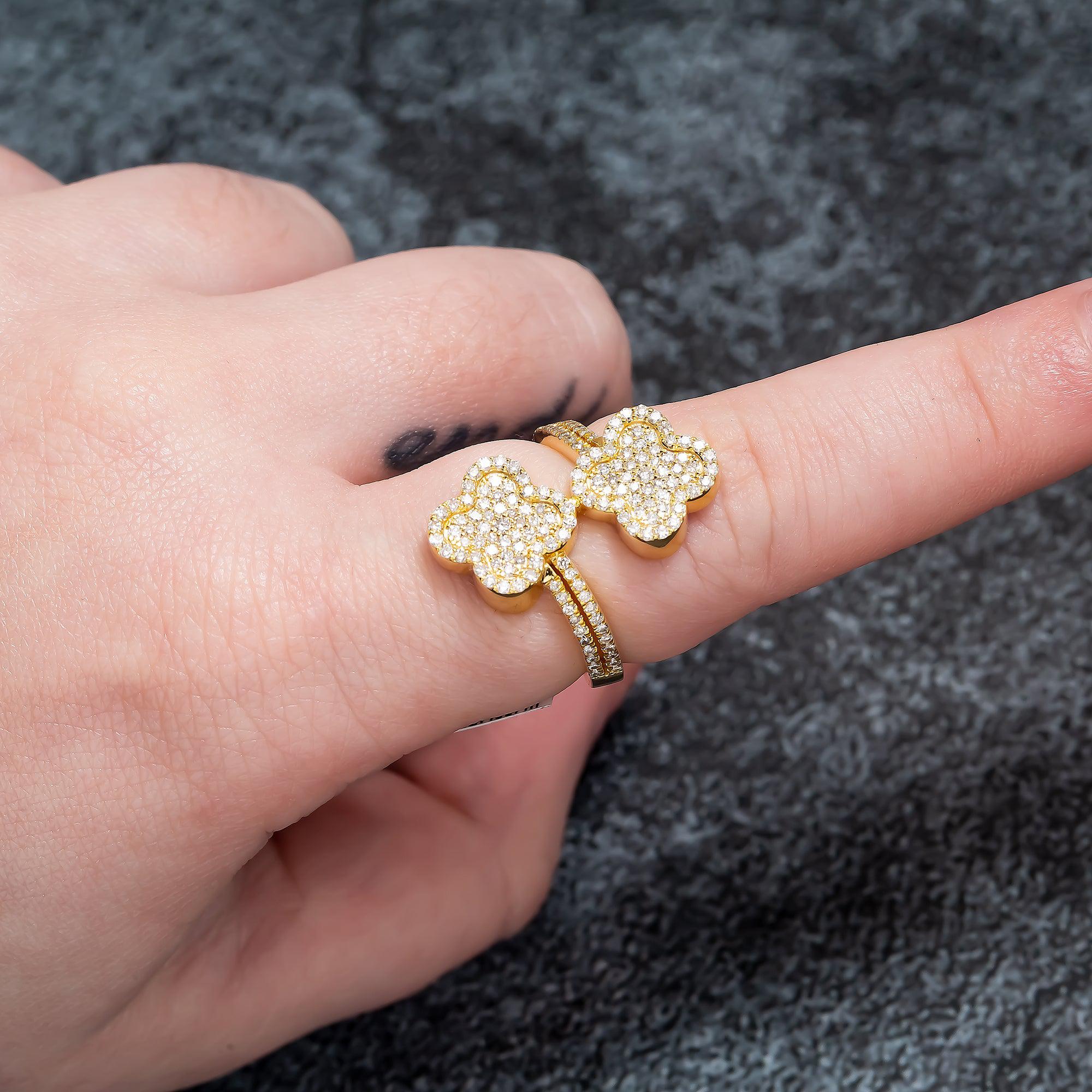 10K GOLD ROUND DIAMOND OPEN DOUBLE CLOVER RING 0.88 CT