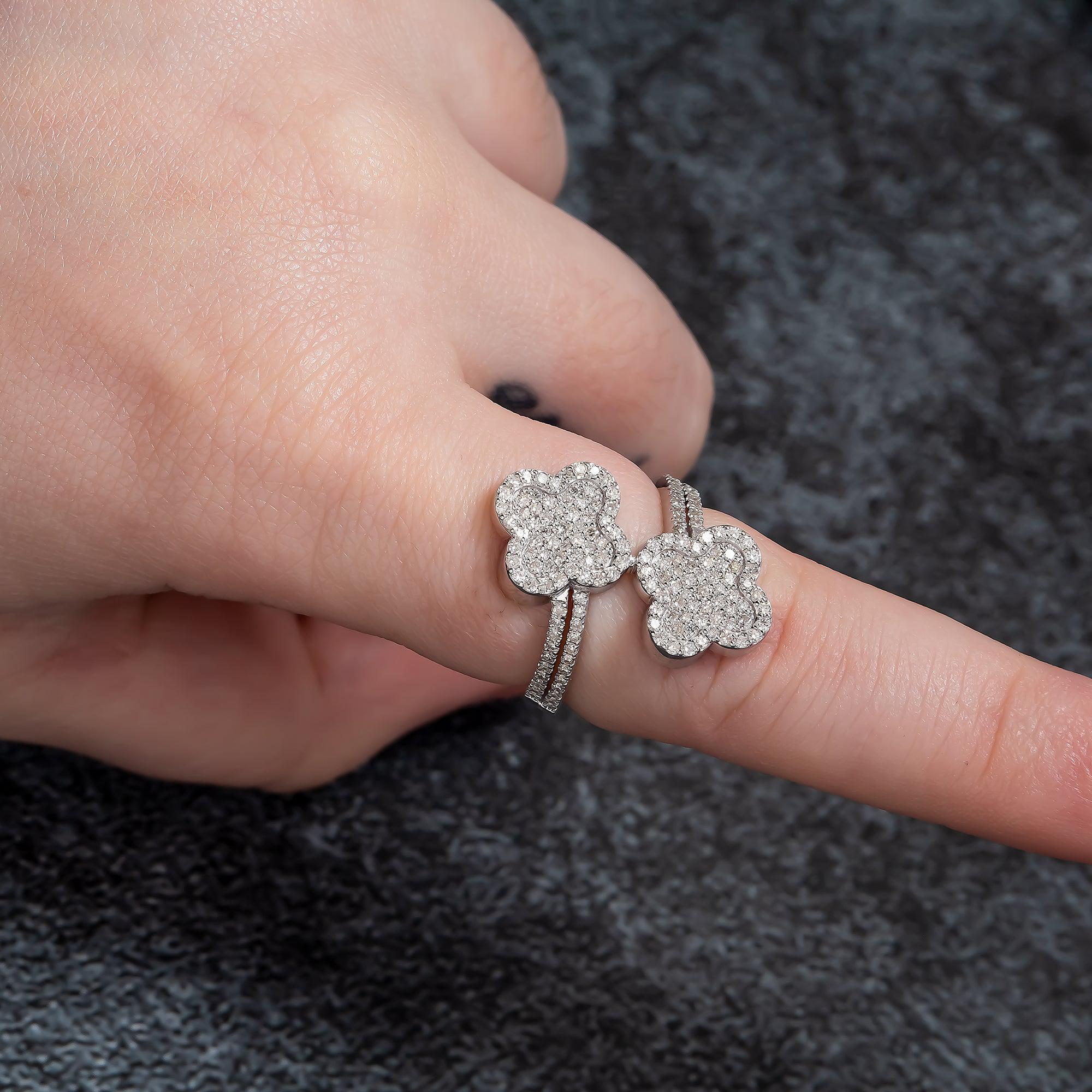 10K GOLD ROUND DIAMOND OPEN DOUBLE CLOVER RING 0.88 CT