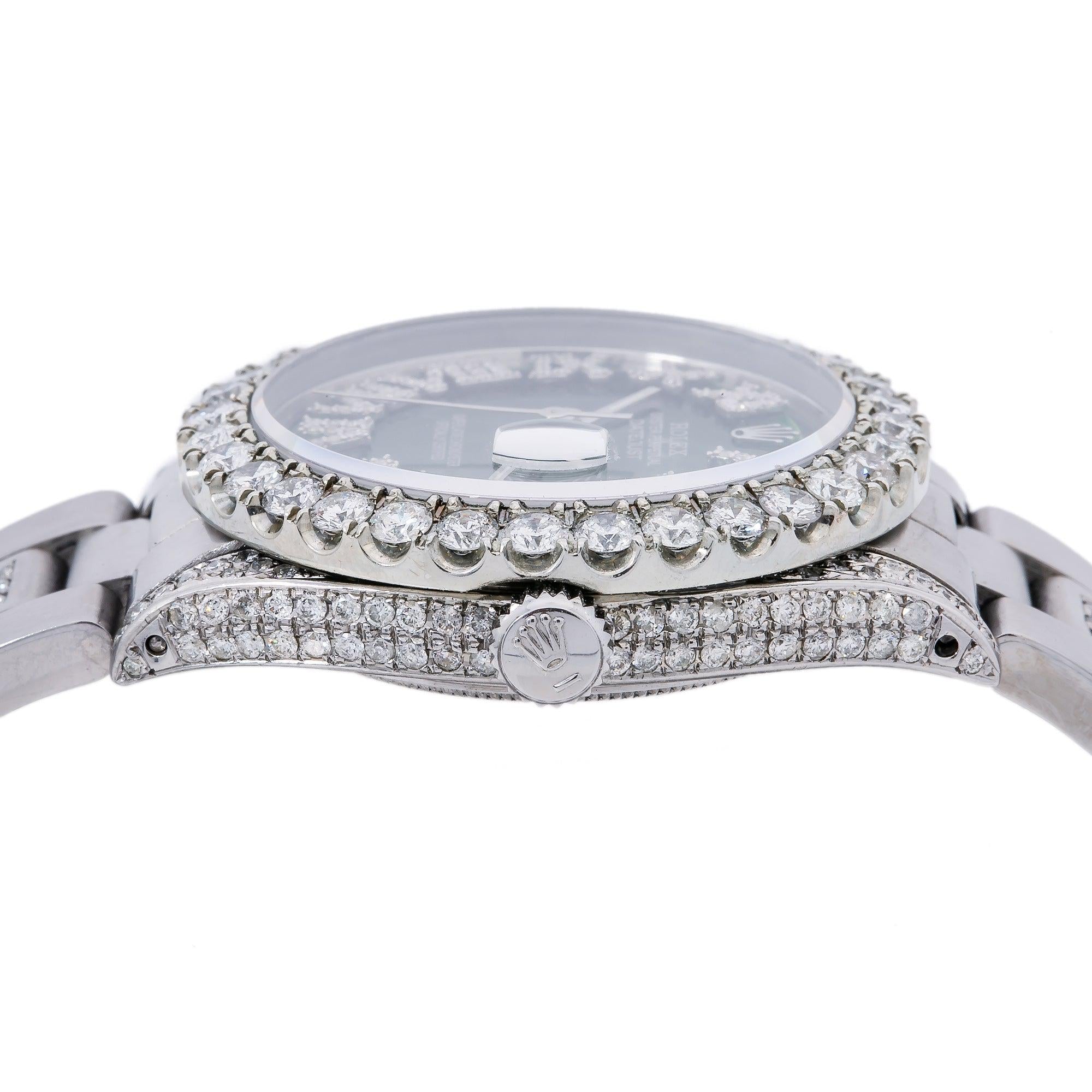 Rolex Datejust Diamond Watch, 6605 36mm, Green Diamond Dial With 8.25 CT Diamonds