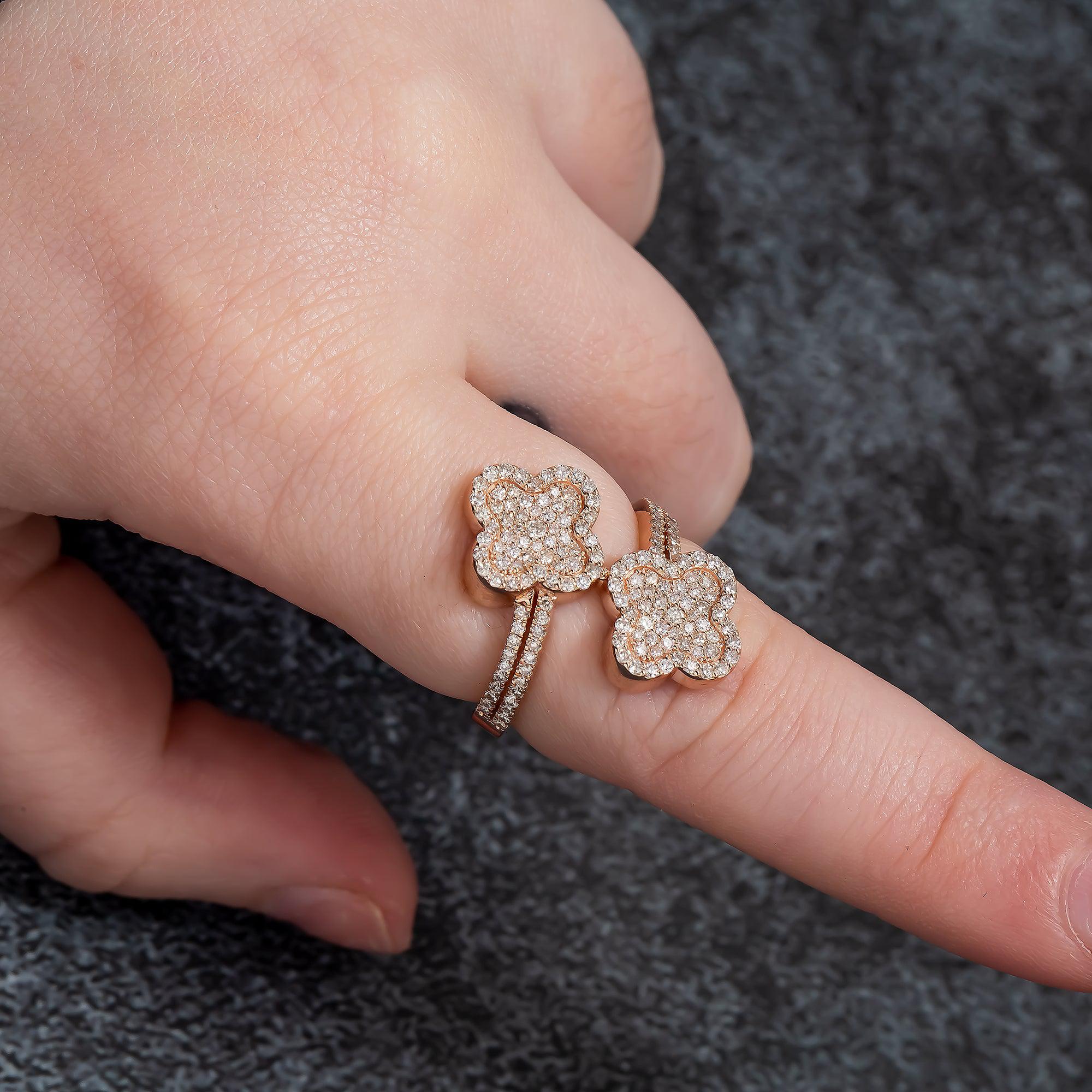 10K GOLD ROUND DIAMOND OPEN DOUBLE CLOVER RING 0.88 CT