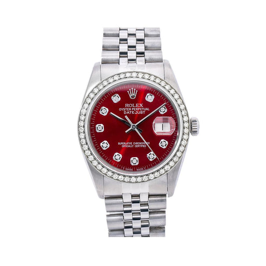 Rolex Datejust Diamond Watch, 16014 36mm, Red Diamond Dial With 1.20 CT Diamonds
