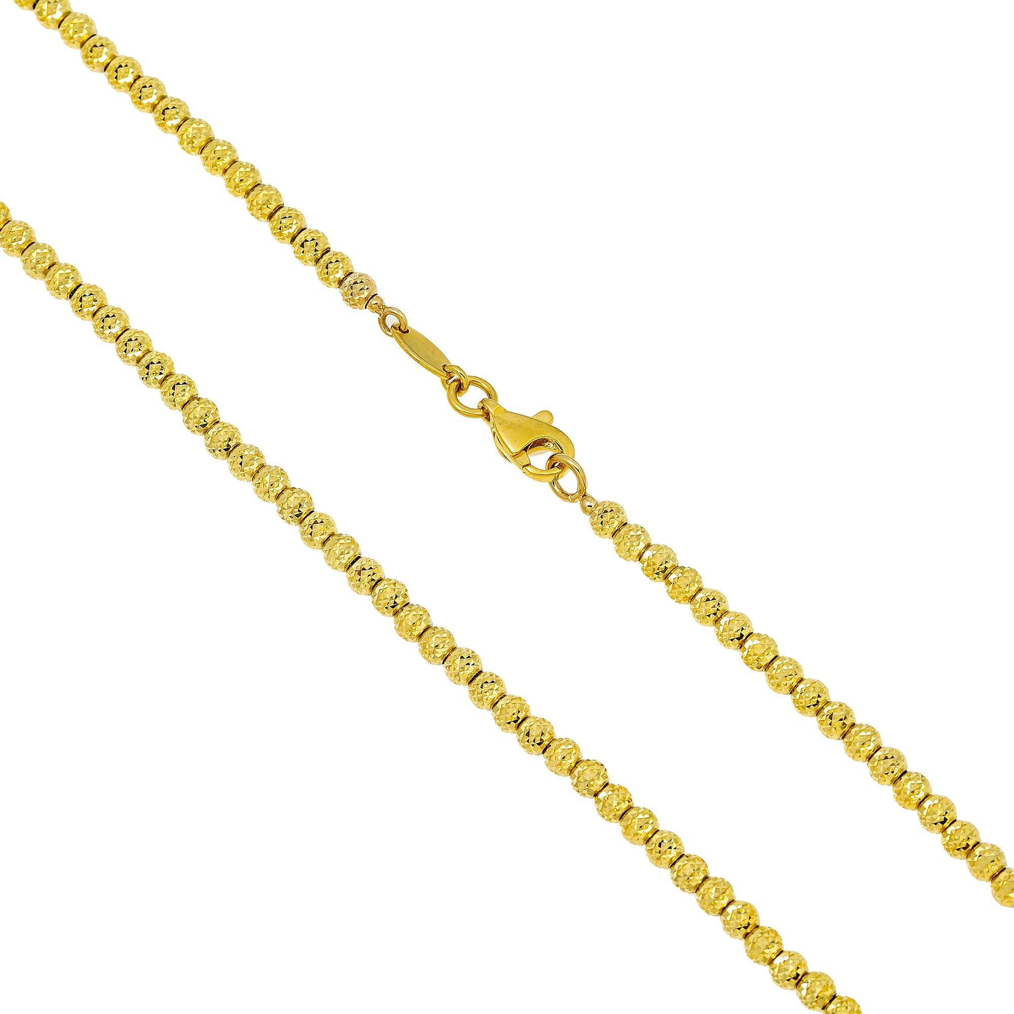 10K Yellow Gold 3mm Moon Bead Chain Available In Sizes 18"-26"
