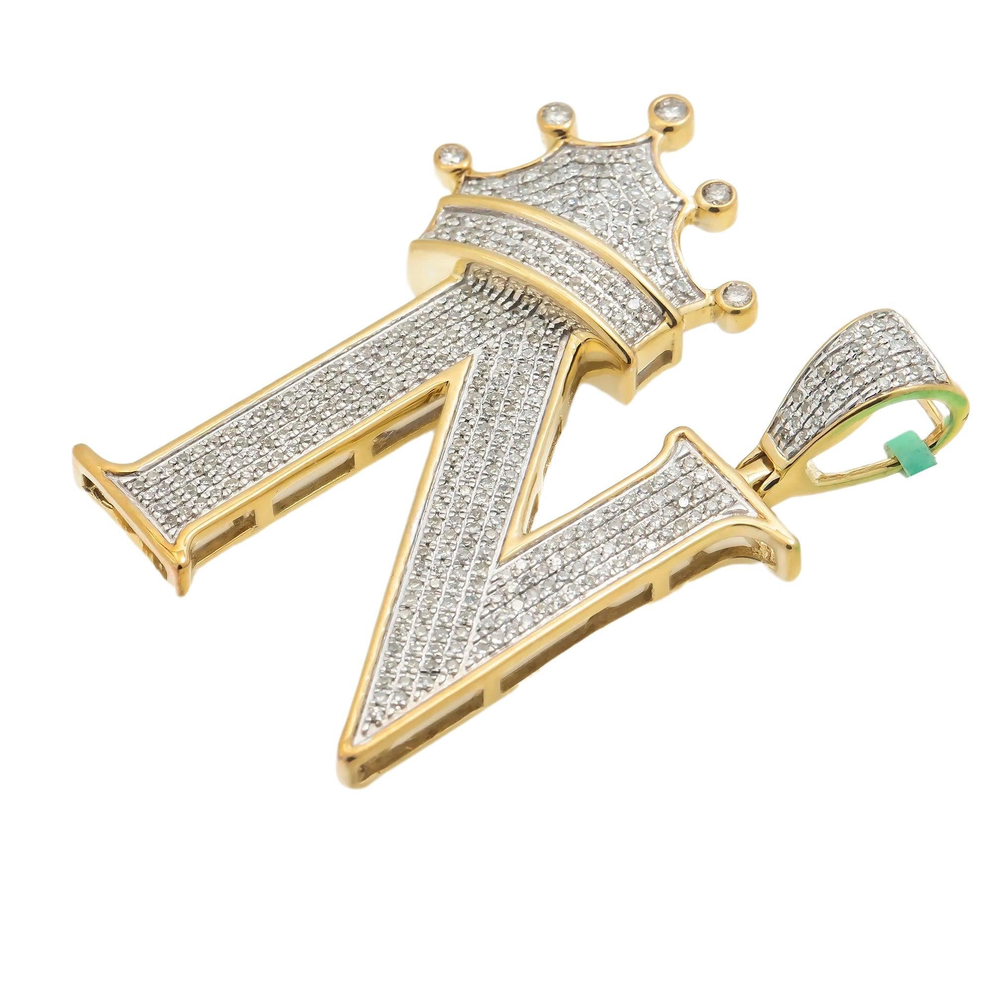 10K GOLD ROUND DIAMOND INITIAL N WITH CROWN PENDANT 1.15 CT