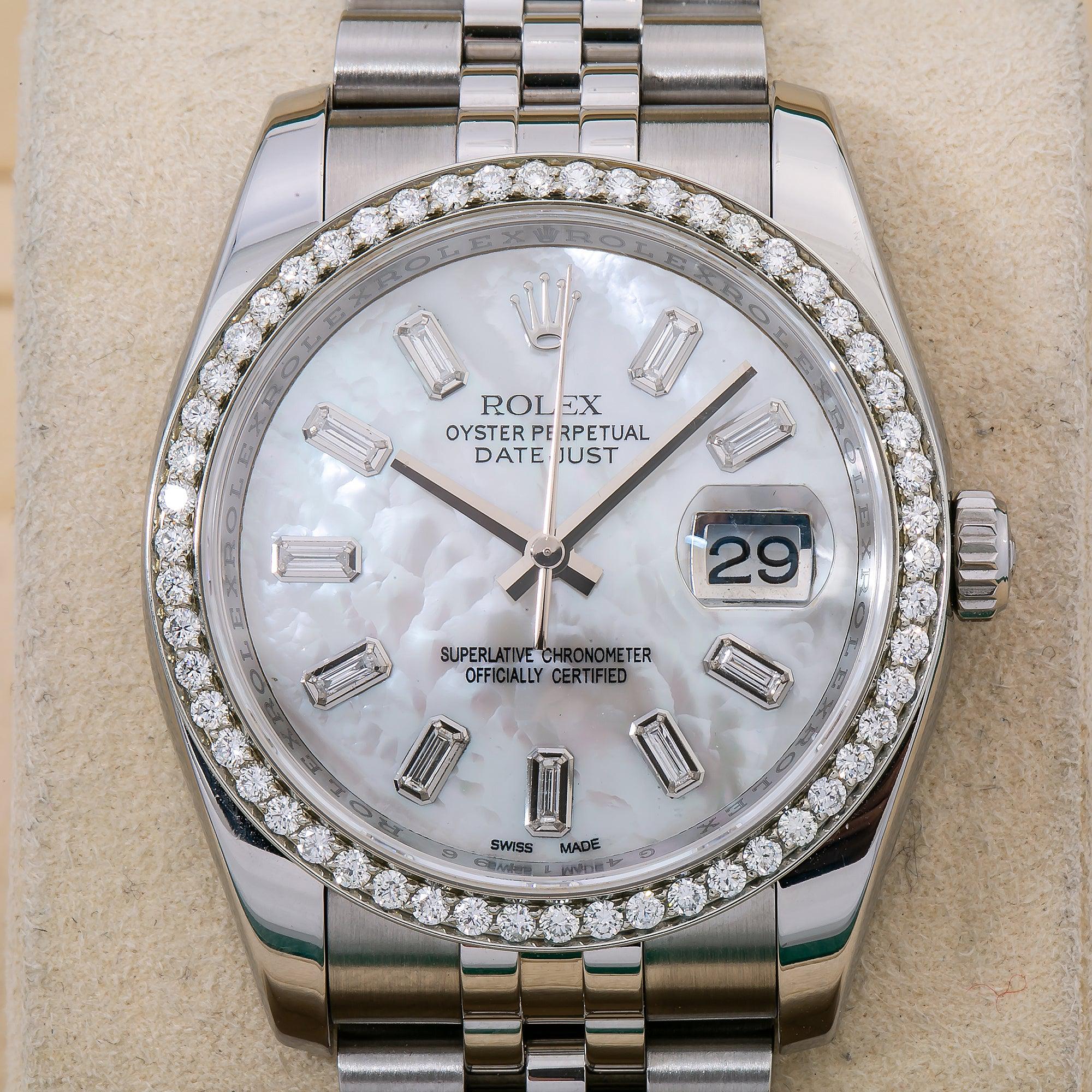 Rolex Datejust Diamond Watch, 116200 36mm, Silver Diamond Dial With 1.75 CT Diamonds