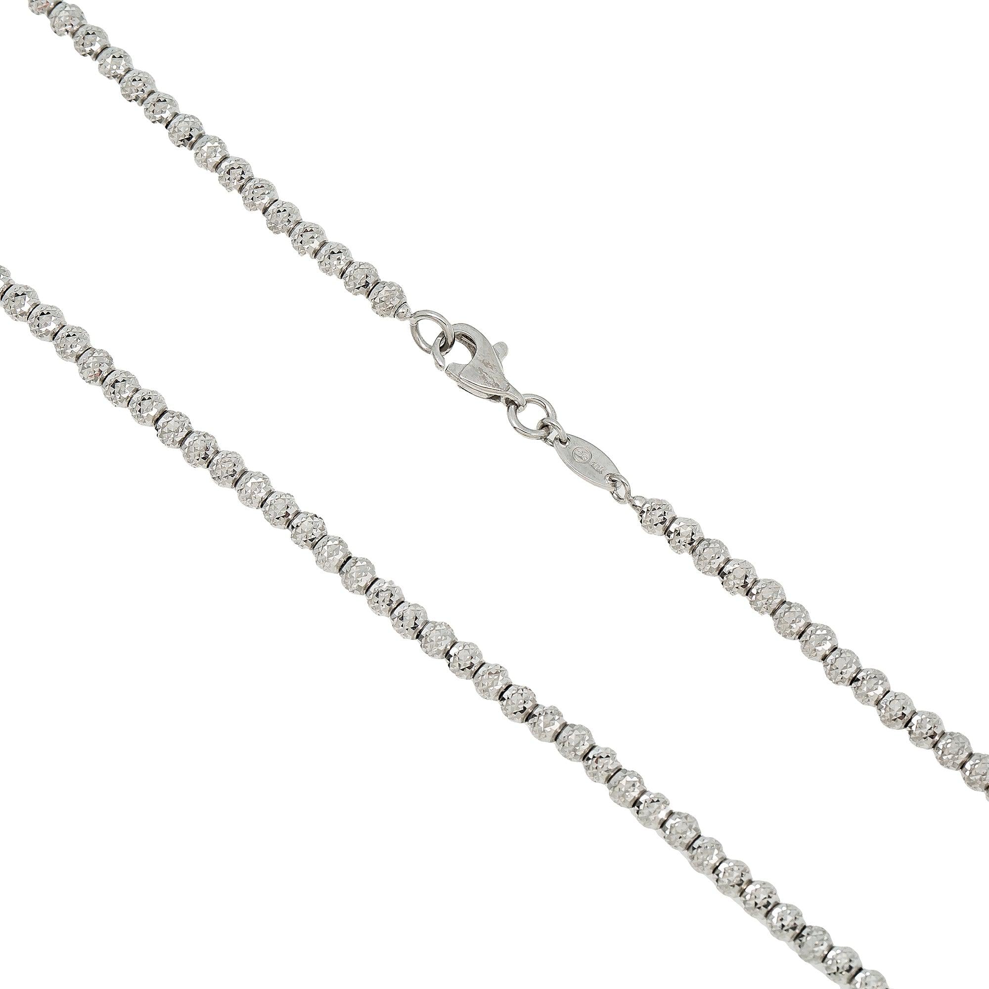 10k White Gold 3mm Moon Bead Chain Available In Sizes 18"-26"
